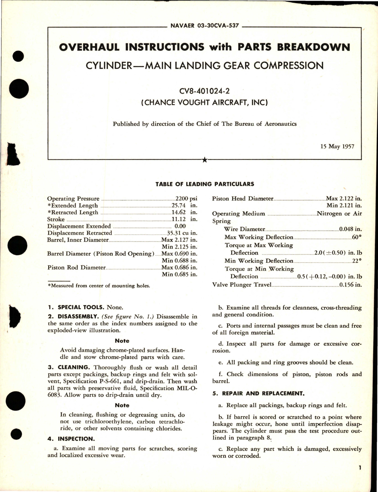 Sample page 1 from AirCorps Library document: Overhaul Instructions with Parts Breakdown for Main Landing Gear Compression Cylinder - CV8-401024-2