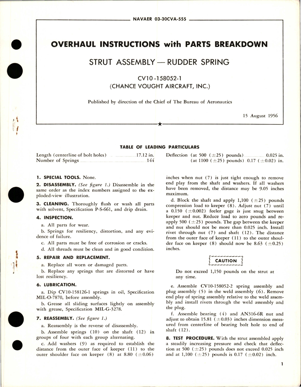 Sample page 1 from AirCorps Library document: Overhaul Instructions with Parts Breakdown for Rudder Spring Strut Assembly