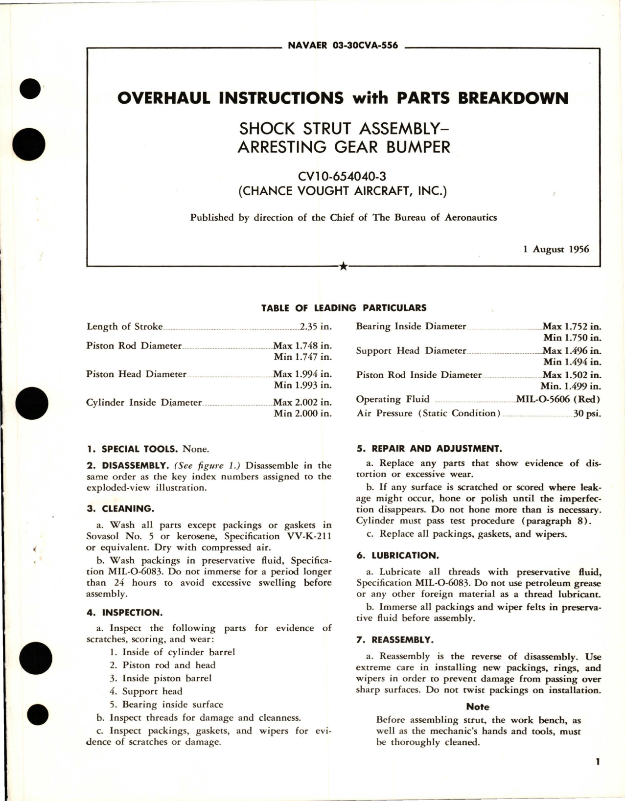 Sample page 1 from AirCorps Library document: Overhaul Instructions with Parts for Arresting Gear Bumper Shock Strut Assembly - CV10-654040-3