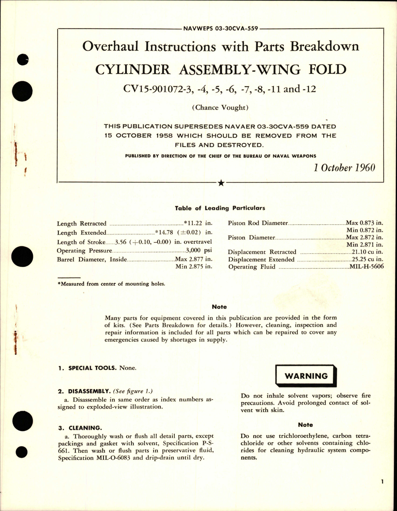 Sample page 1 from AirCorps Library document: Overhaul Instructions with Parts Breakdown for Wing Fold Cylinder Assembly 