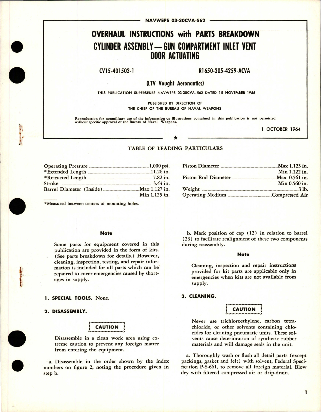 Sample page 1 from AirCorps Library document: Overhaul Instructions with Parts for Door Actuating Gun Compartment Inlet Vent Cylinder Assembly - CV15-401503-1