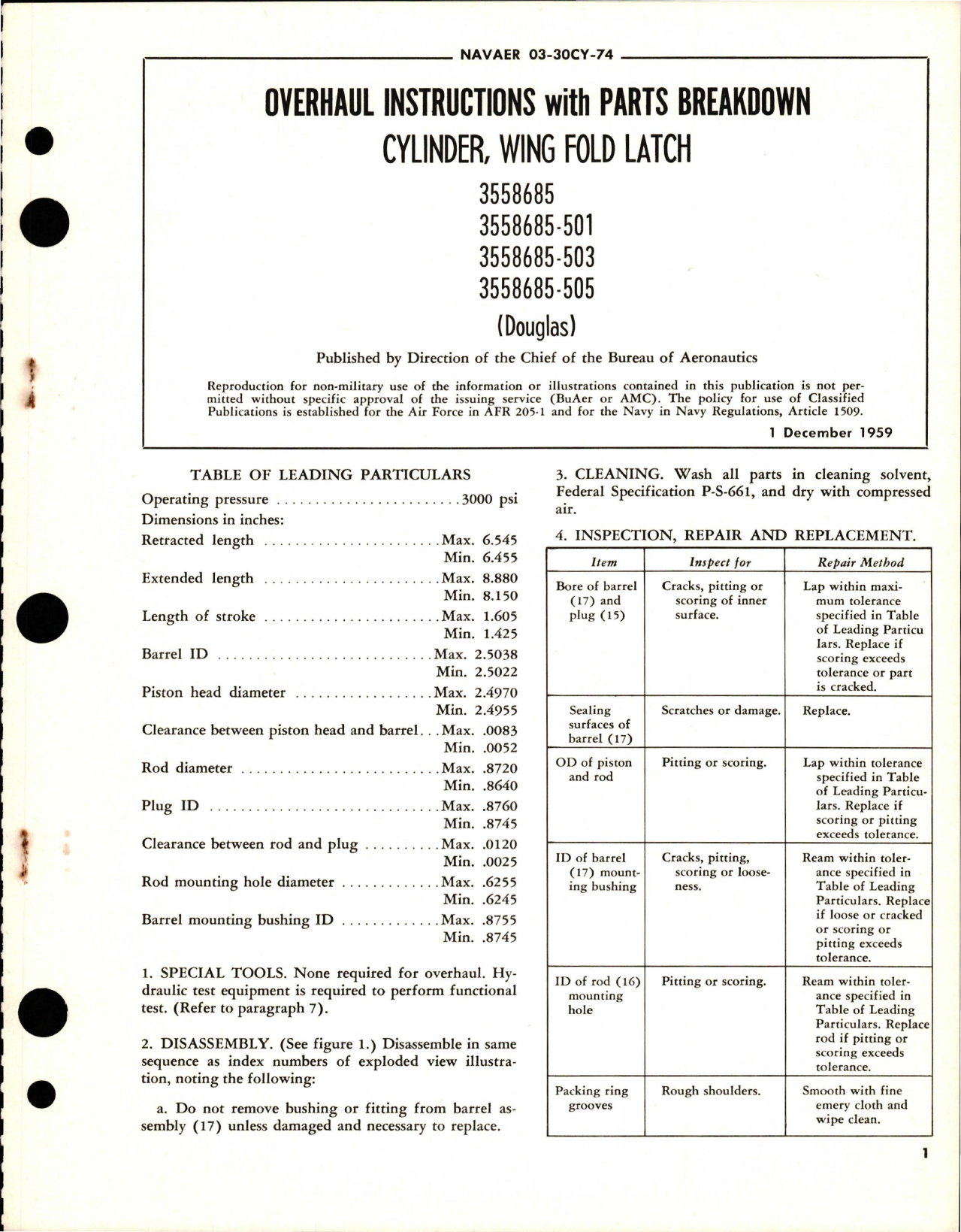 Sample page 1 from AirCorps Library document: Overhaul Instructions with Parts Breakdown for Wing Fold Latch Cylinder