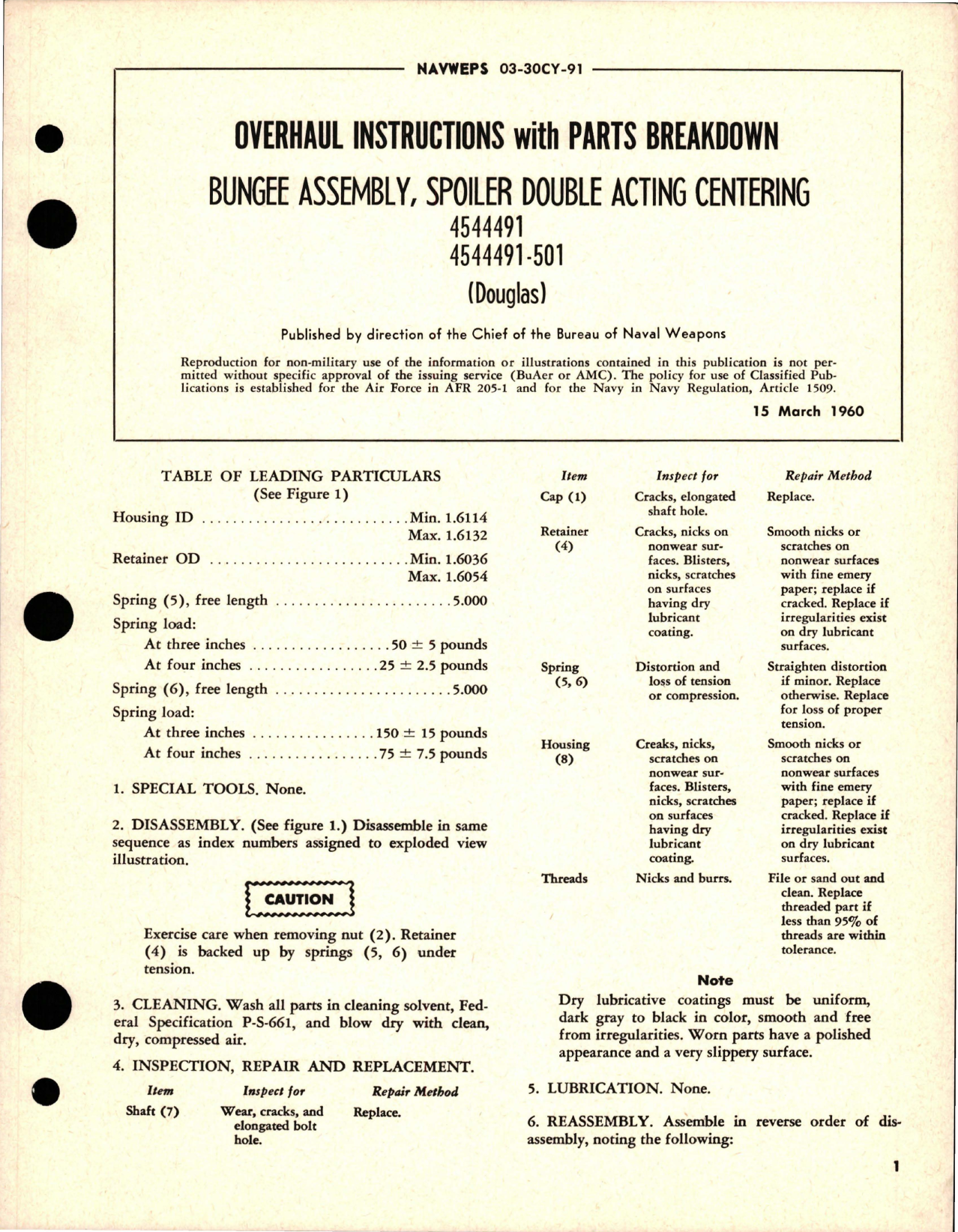 Sample page 1 from AirCorps Library document: Overhaul Instructions with Parts for Spoiler Double Acting Centering Bungee Assembly - 4544491, 4544491-501