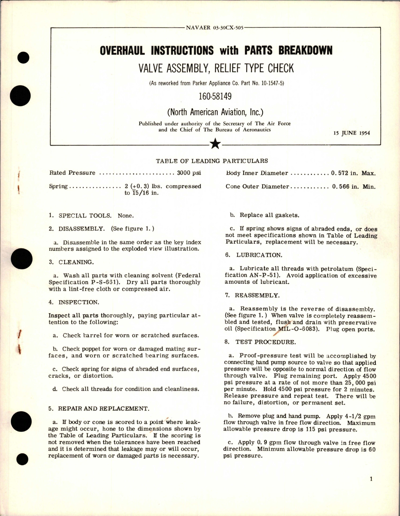 Sample page 1 from AirCorps Library document: Overhaul Instructions with Parts Breakdown for Relief Type Check Valve Assembly - 160-58149