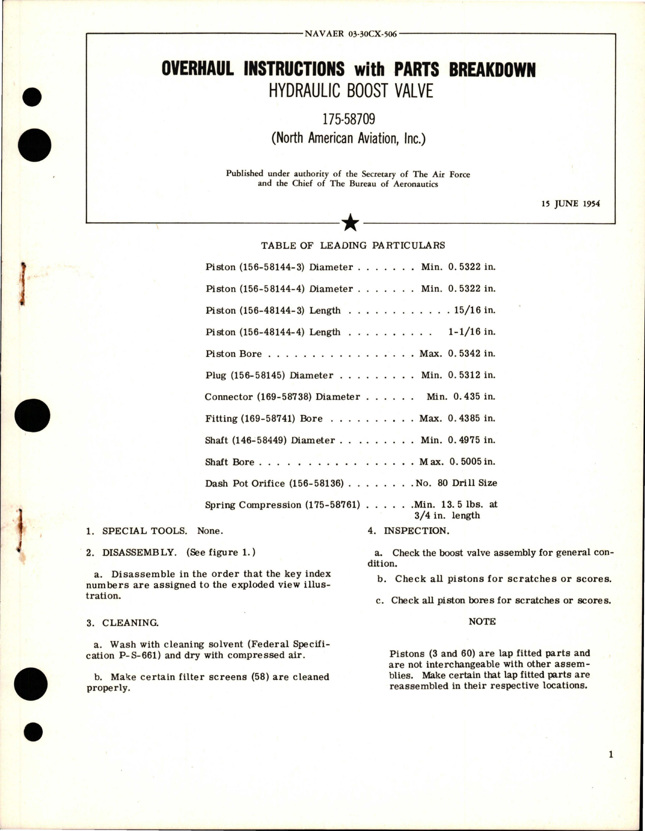 Sample page 1 from AirCorps Library document: Overhaul Instructions with Parts Breakdown for Hydraulic Boost Valve - 175-58709