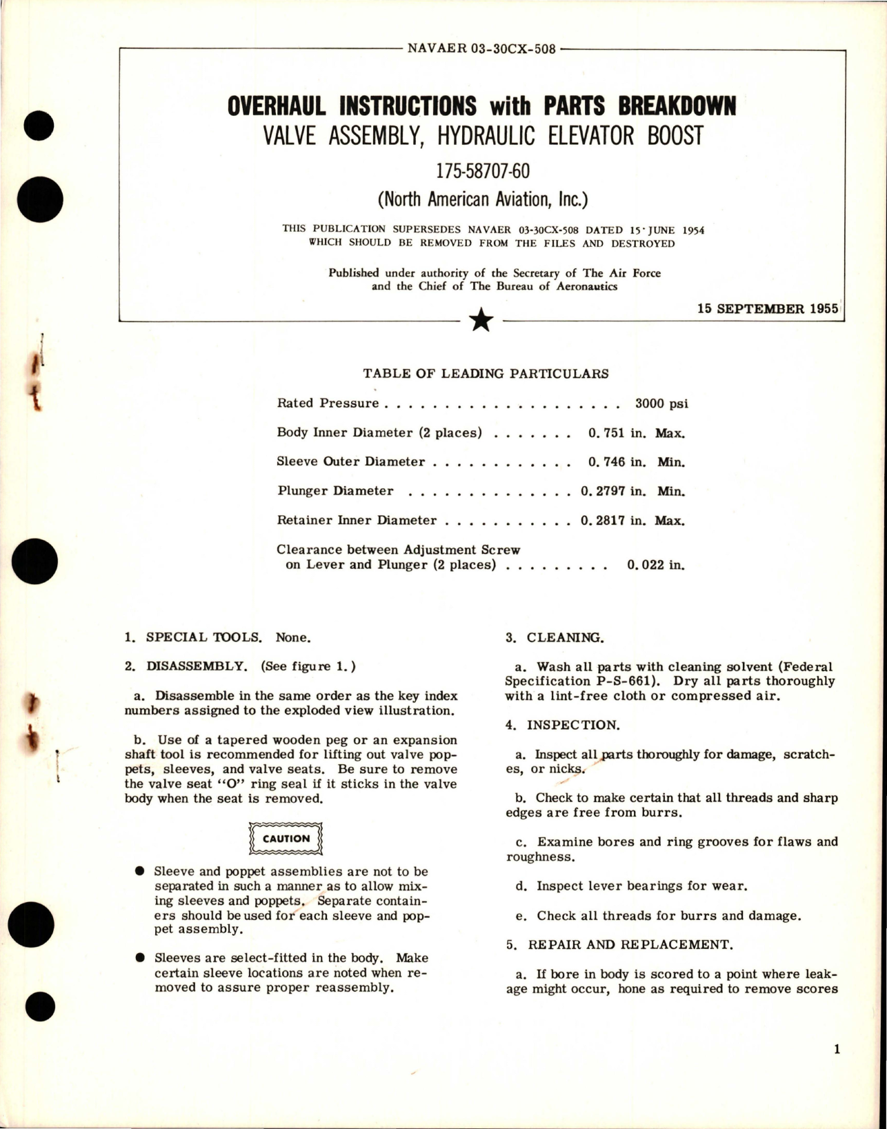 Sample page 1 from AirCorps Library document: Overhaul Instructions with Parts Breakdown for Hydraulic Elevator Boost Valve Assembly - 175-58707-60 