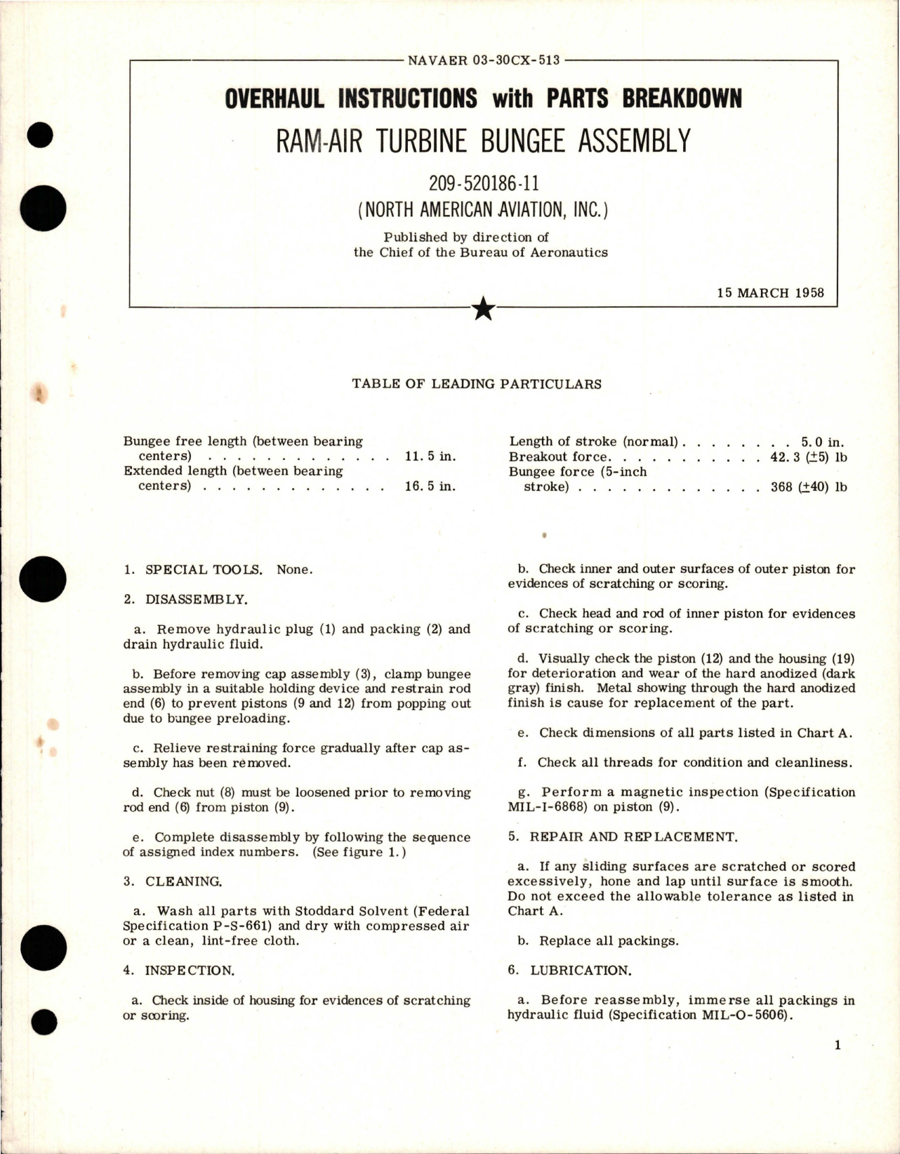 Sample page 1 from AirCorps Library document: Overhaul Instructions with Parts Breakdown for Ram-Air Turbine Bungee Assembly - 209-520186-11