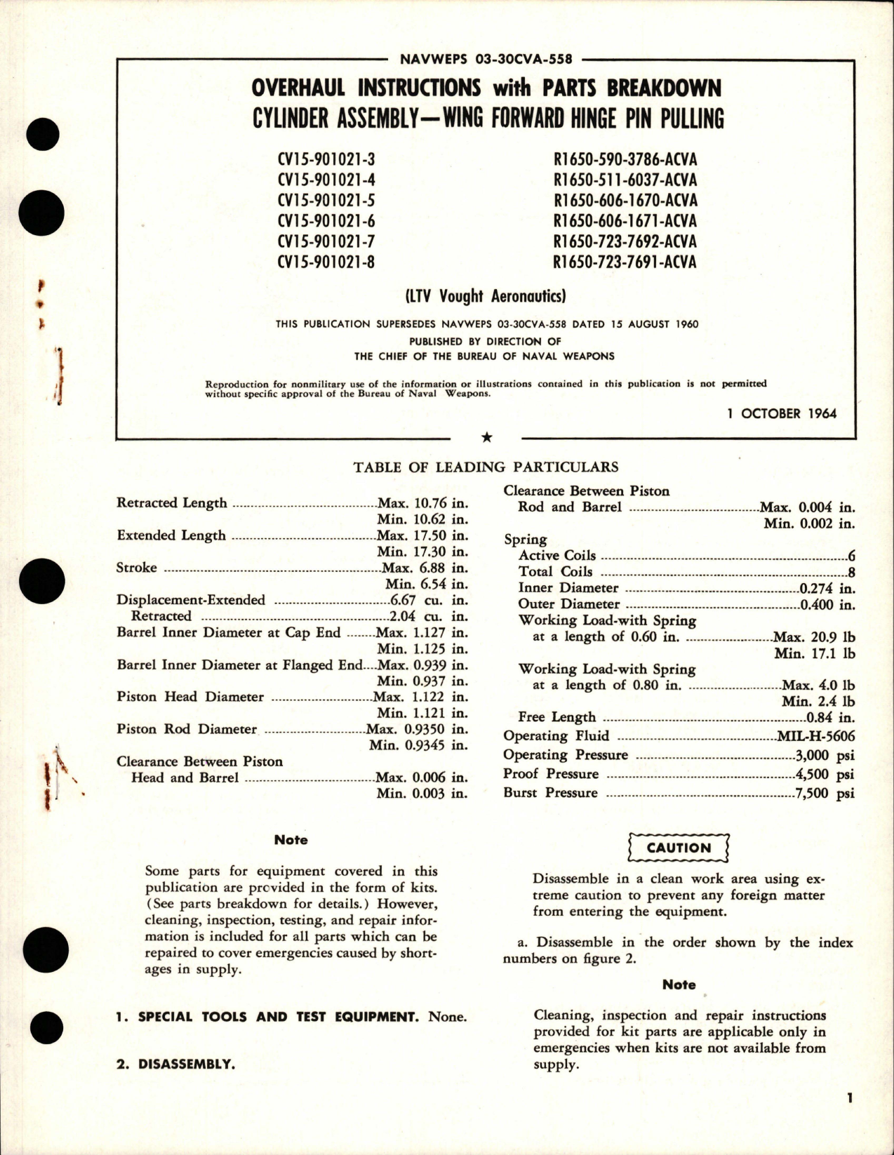 Sample page 1 from AirCorps Library document: Overhaul Instructions with Parts Breakdown for Wing Forward Hinge Pin Pulling Cylinder Assembly