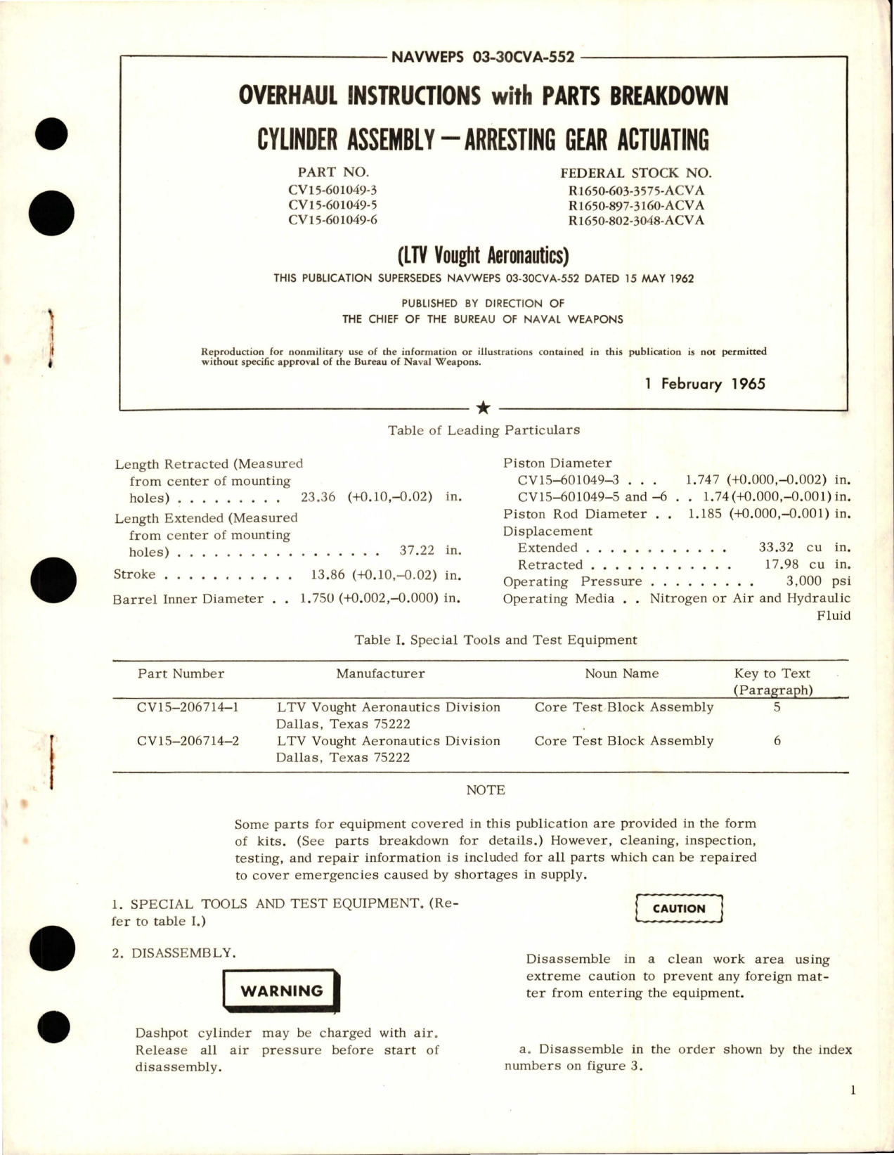 Sample page 1 from AirCorps Library document: Overhaul Instructions with Parts Breakdown for Arresting Gear Actuating Cylinder Assembly 