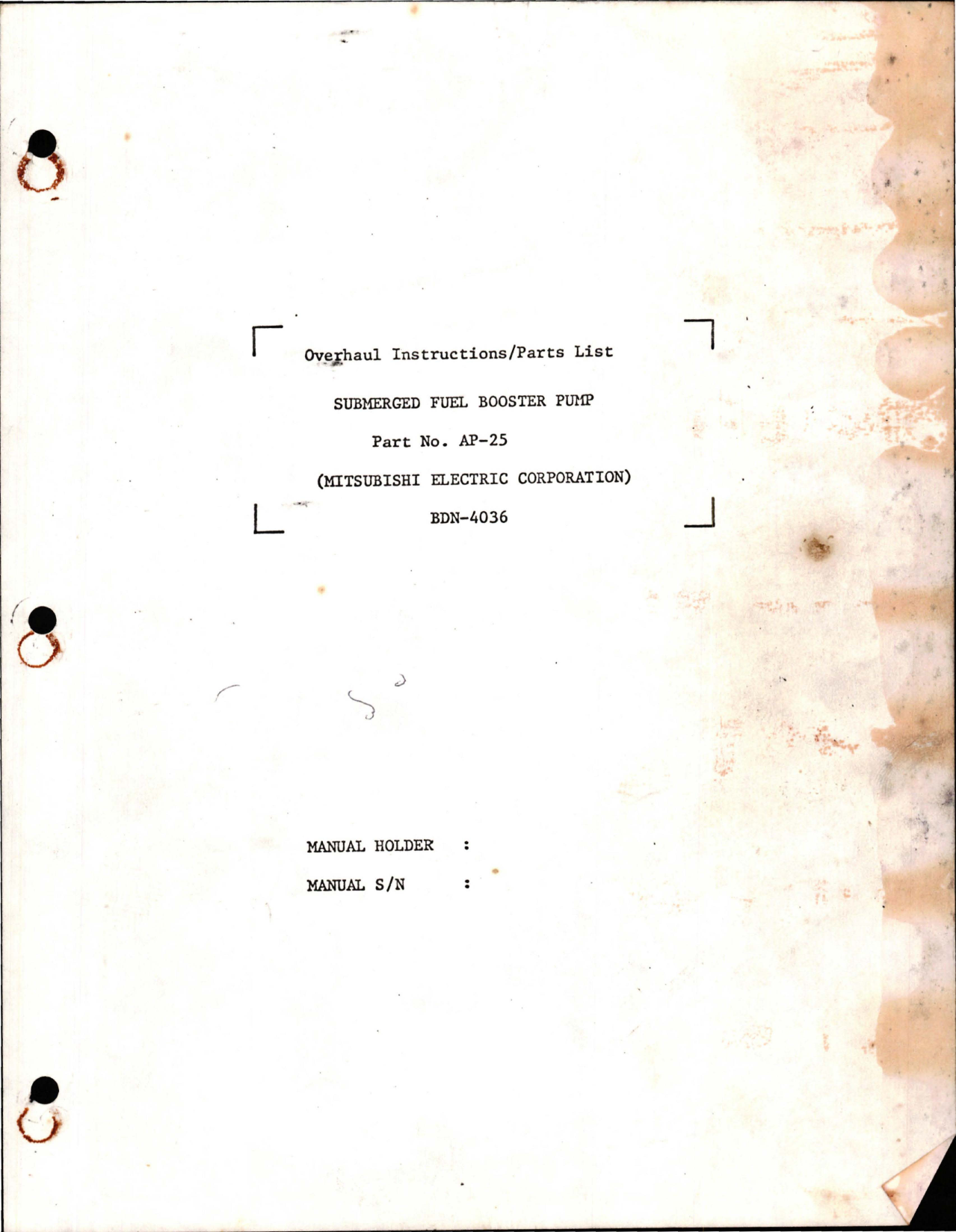 Sample page 1 from AirCorps Library document: Overhaul Instructions with Parts List for Submerged Fuel Booster Pump - Part AP-25
