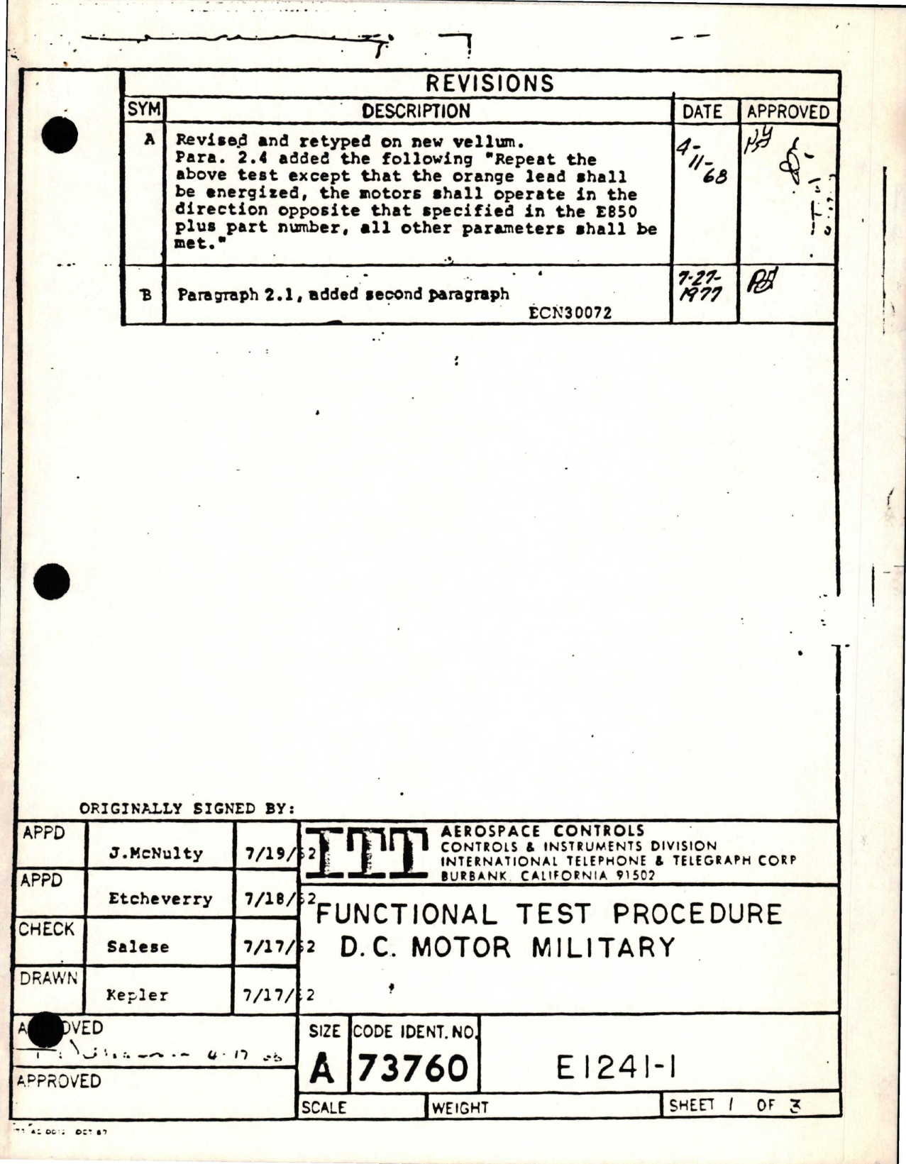 Sample page 1 from AirCorps Library document: Functional Test Procedure for Military DC Motor 