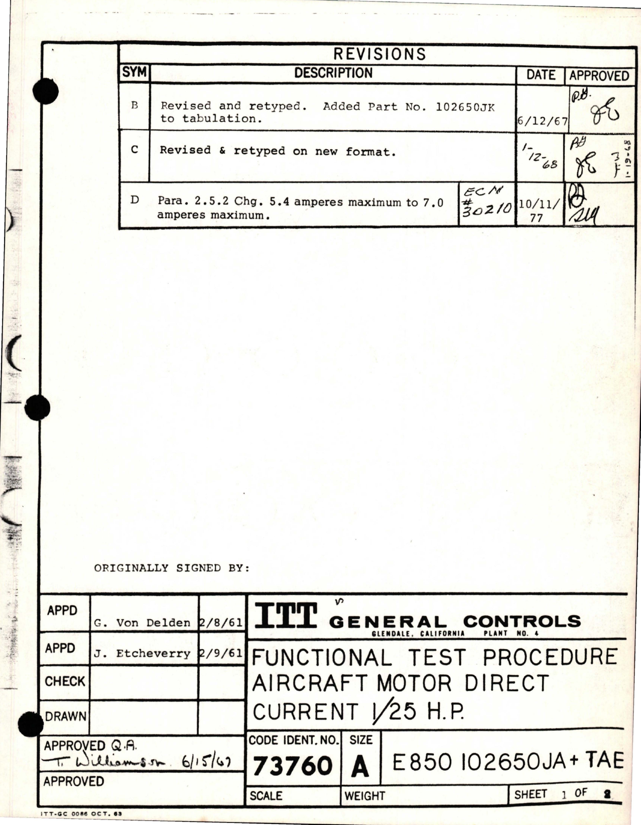 Sample page 1 from AirCorps Library document: Functional Test Procedure for Aircraft Motor Direct Current 1/25 HP