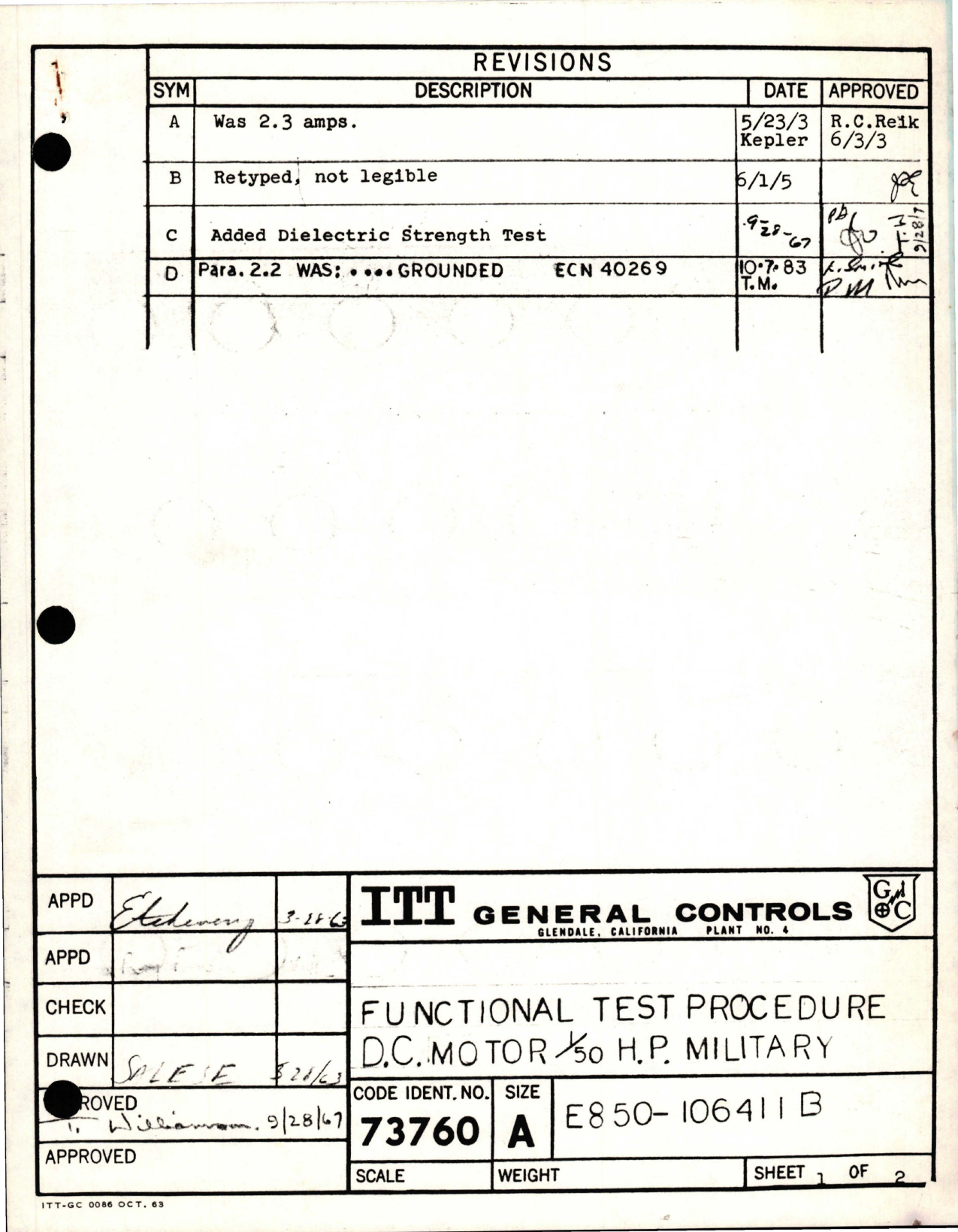 Sample page 1 from AirCorps Library document: Functional Test Procedure for DC Motor 1/50 HP