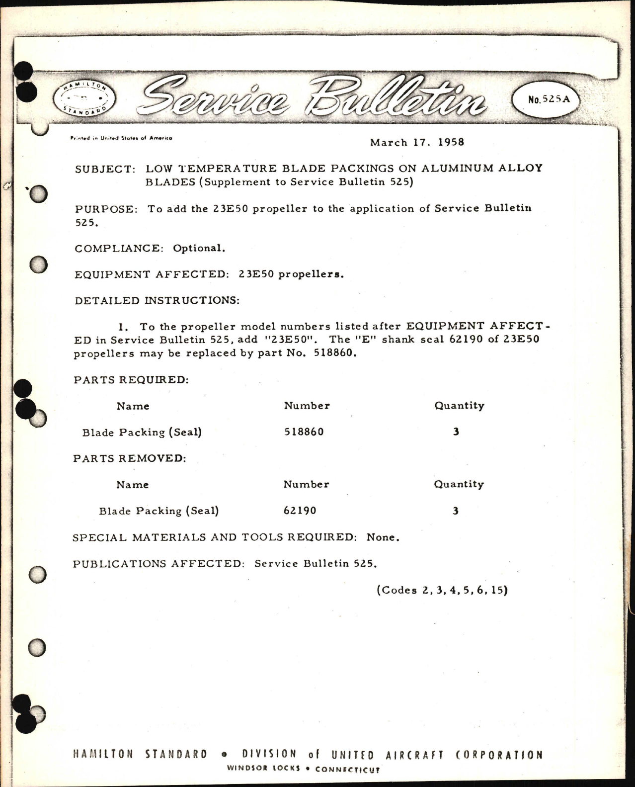 Sample page 1 from AirCorps Library document: Low Temperature Blade Packings on Aluminum Alloy Blades