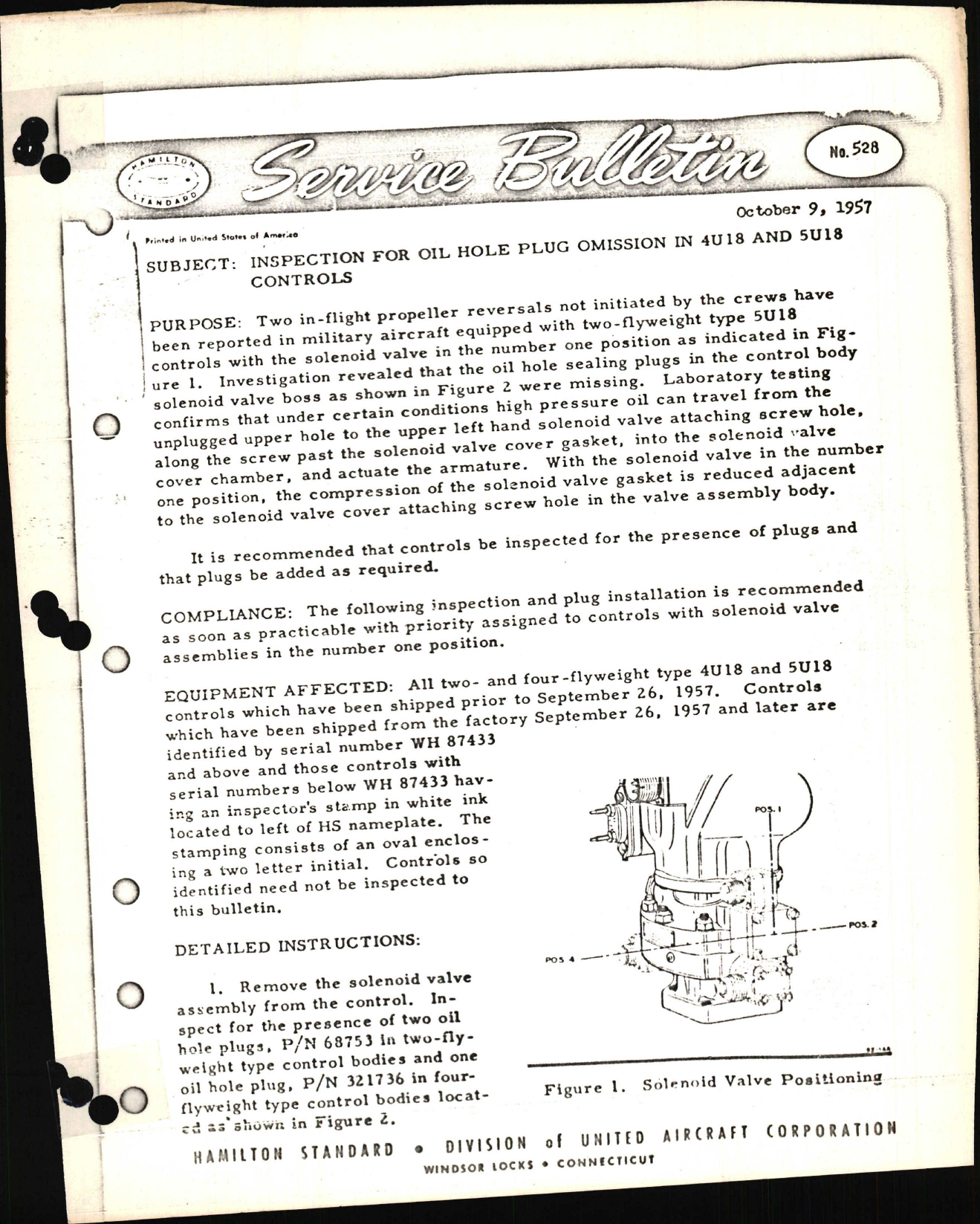 Sample page 1 from AirCorps Library document: Inspection for Oil Hole Plug Omission in 4U18 and 5U18 Controls