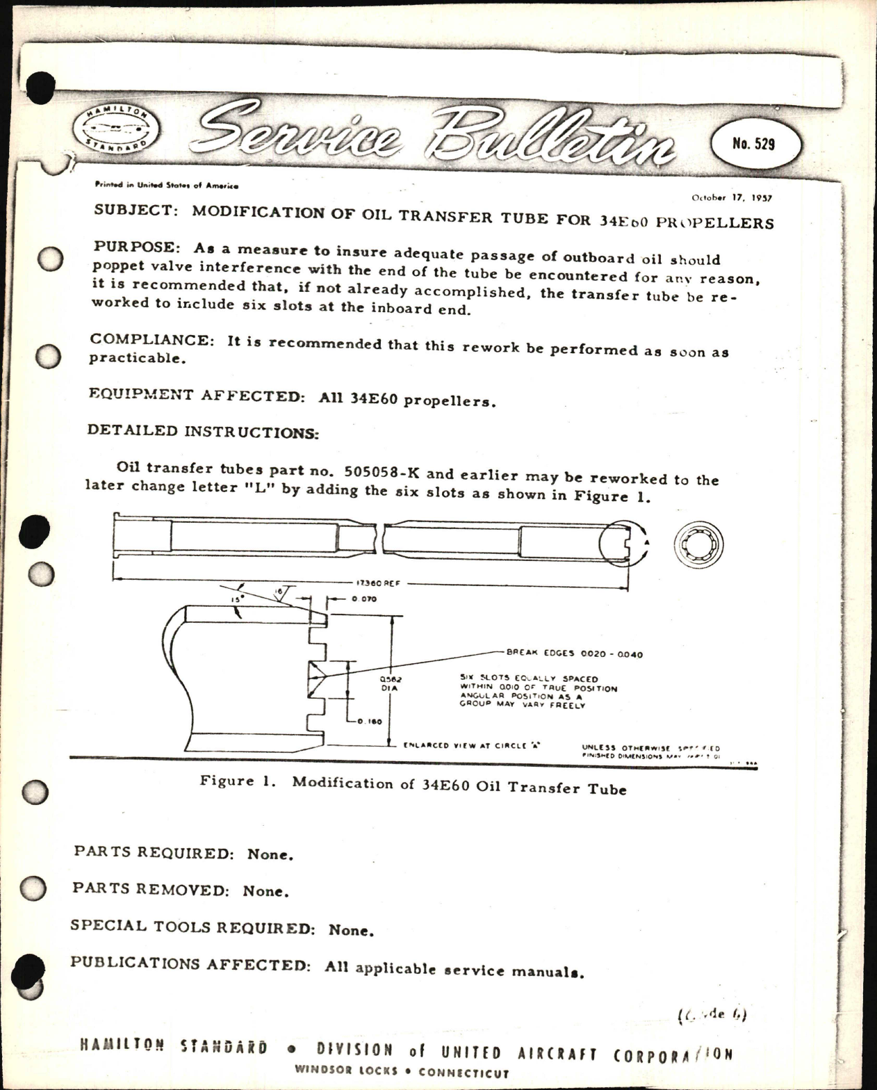 Sample page 1 from AirCorps Library document: Modification of Oil Transfer Tube for 34E60 Propellers