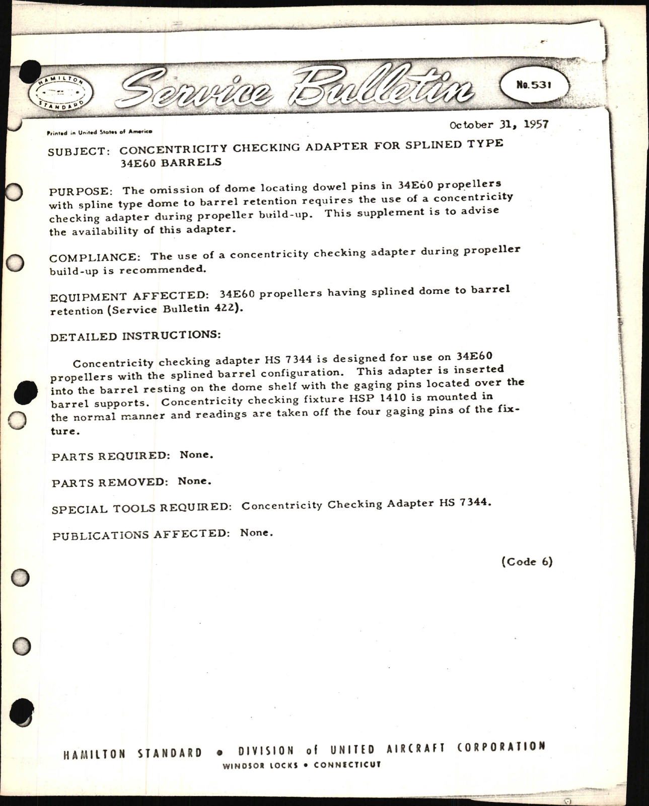 Sample page 1 from AirCorps Library document: Concentricity Checking Adapter for Splined Type 34E60 Barrels