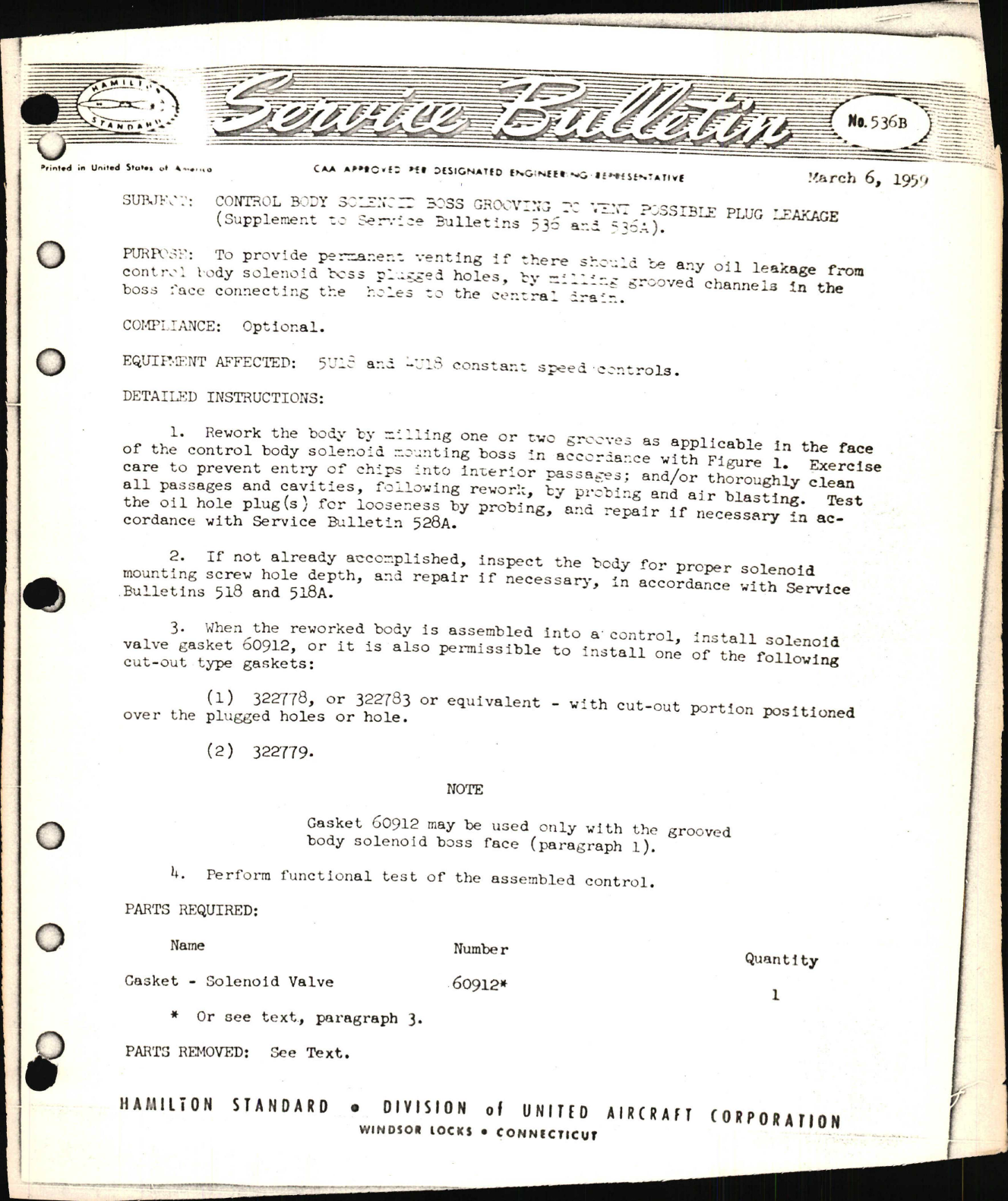 Sample page 1 from AirCorps Library document: Control Body Solenoid Boss Grooving to Vent Possible Plug Leakage