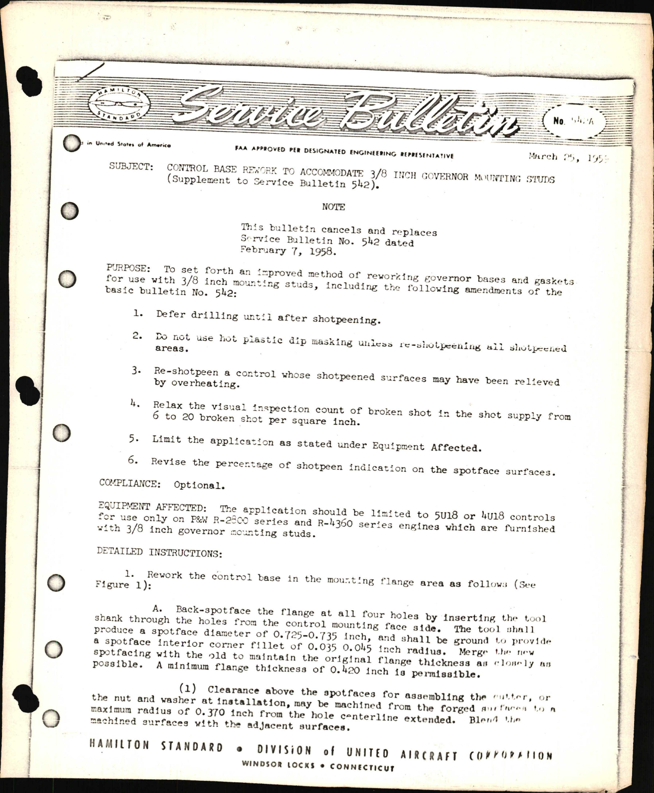 Sample page 1 from AirCorps Library document: Control Base Rework to Accommodate 3/8 Inch Governor Mounting Studs