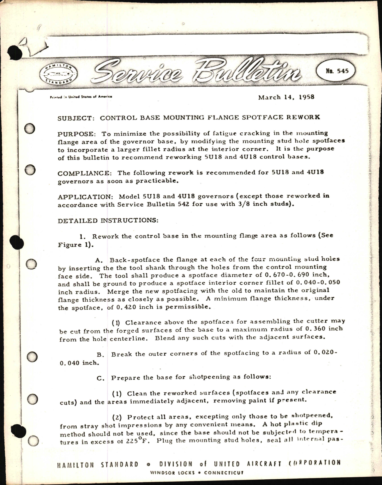 Sample page 1 from AirCorps Library document: Control Base Mounting Flange Spotface Rework