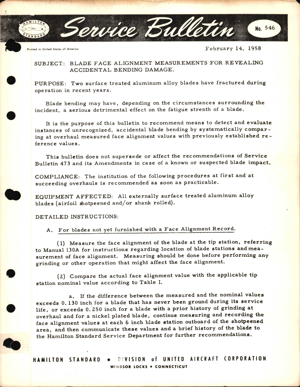 Sample page 1 from AirCorps Library document: Blade Face Alignment Measurements For Revealing Accidental Bending Damage