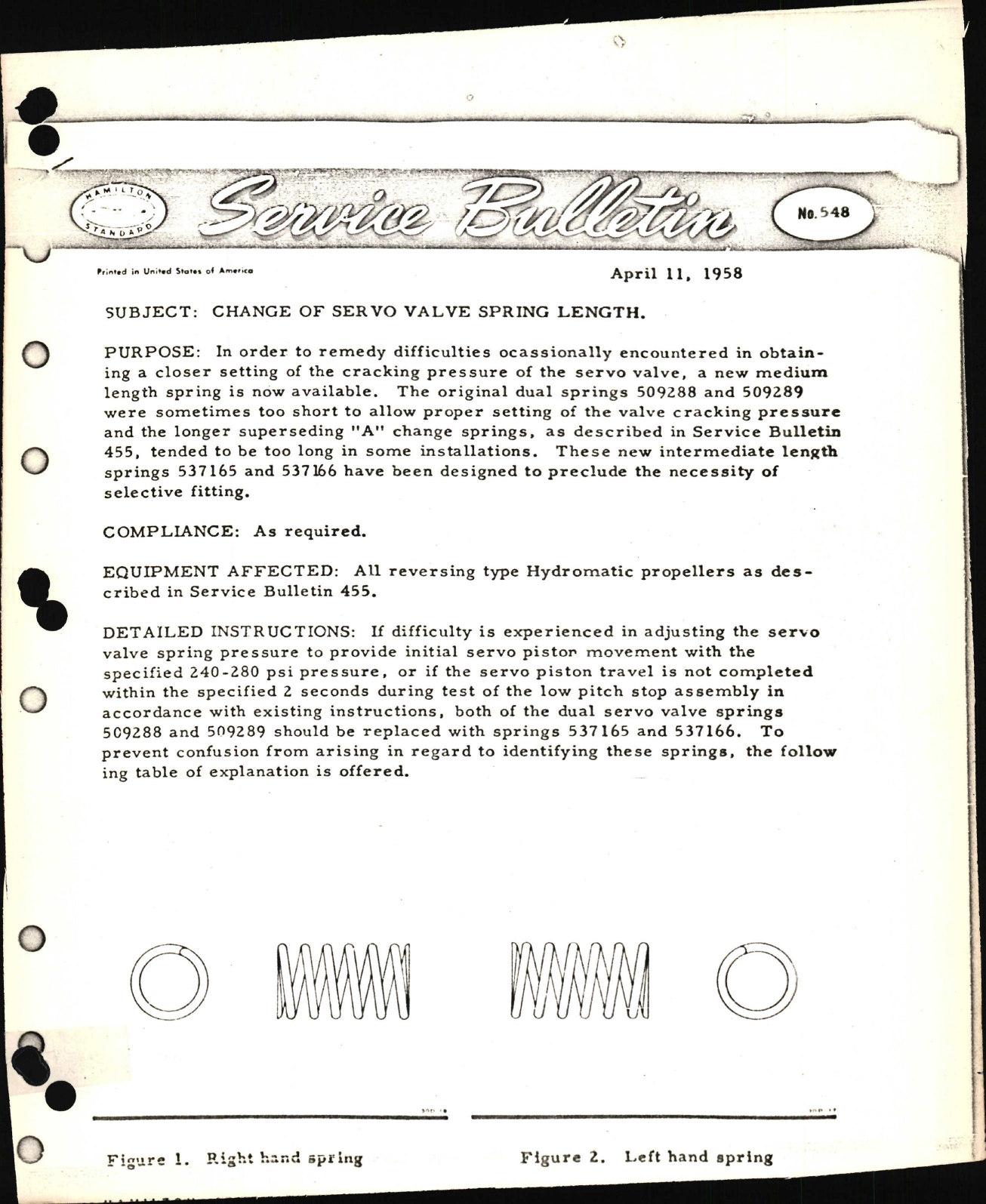 Sample page 1 from AirCorps Library document: Change of Servo Valve Spring Length