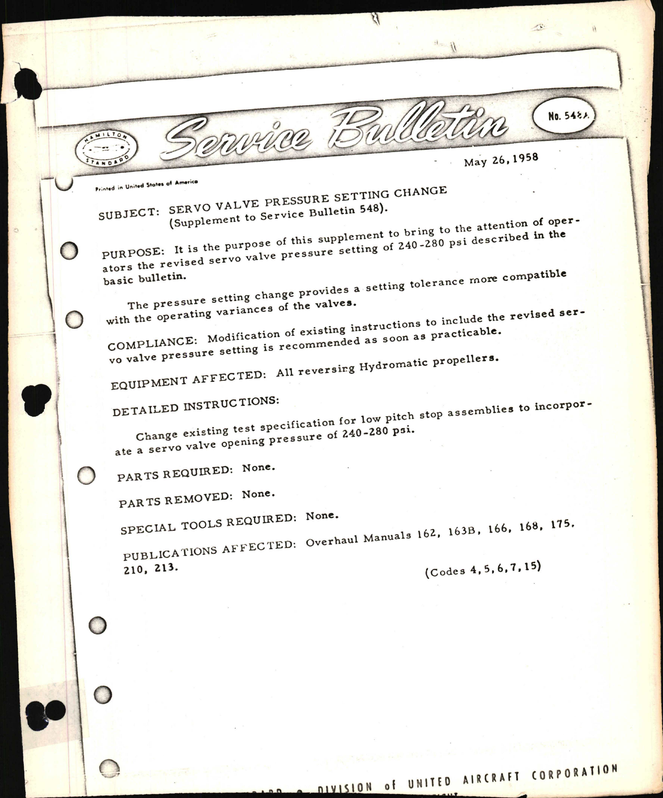 Sample page 1 from AirCorps Library document: Servo Valve Pressure Setting Change