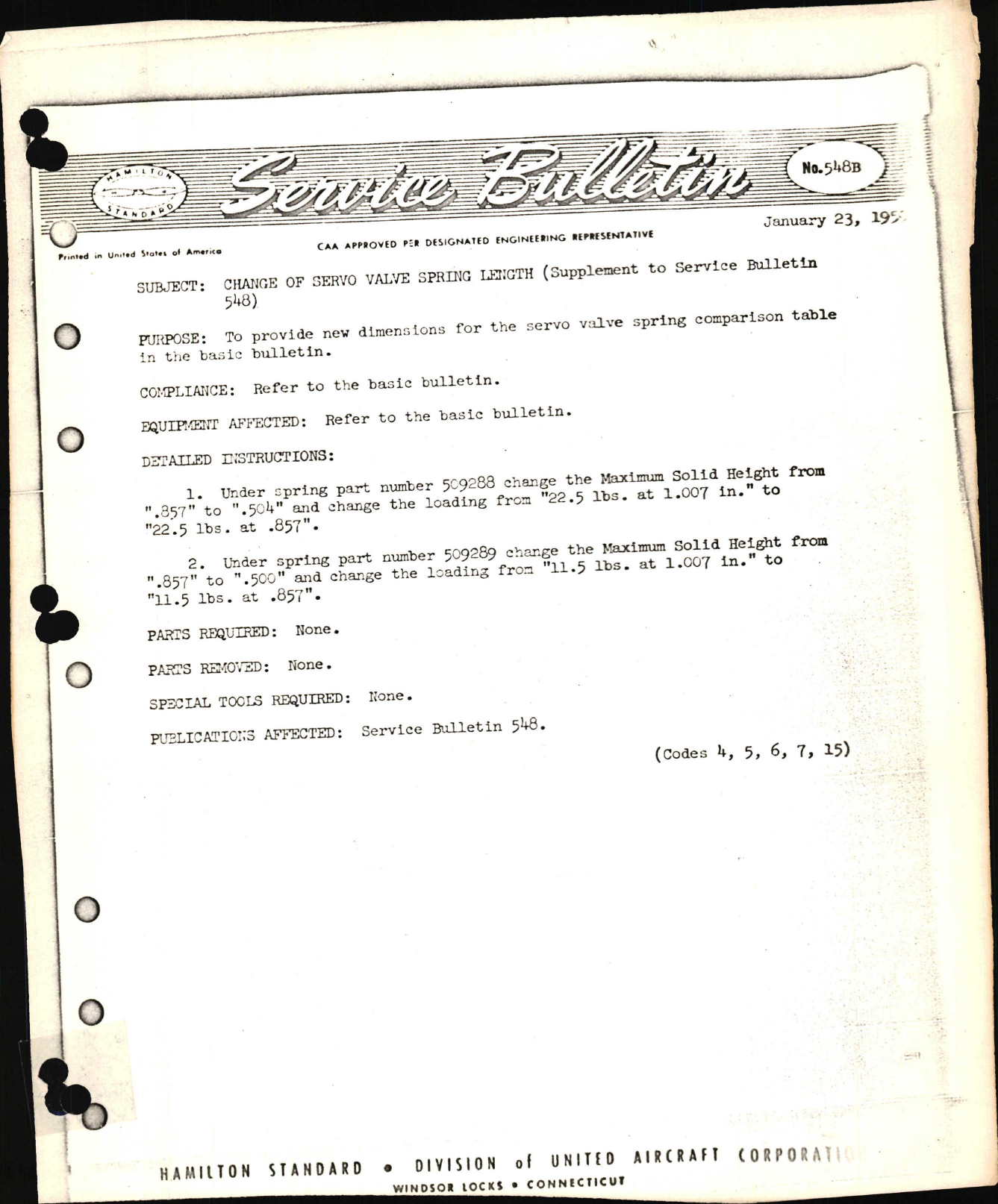 Sample page 1 from AirCorps Library document: Change of Servo Valve Spring Length