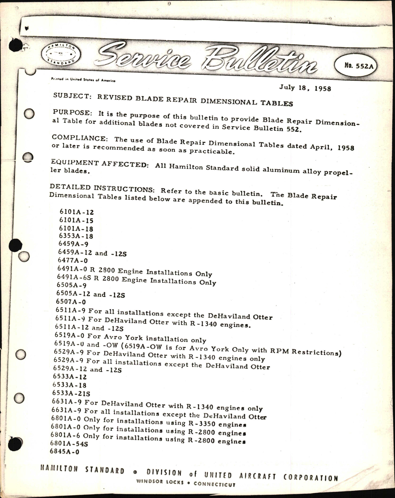 Sample page 1 from AirCorps Library document: Revised Blade Repair Dimensional Tables