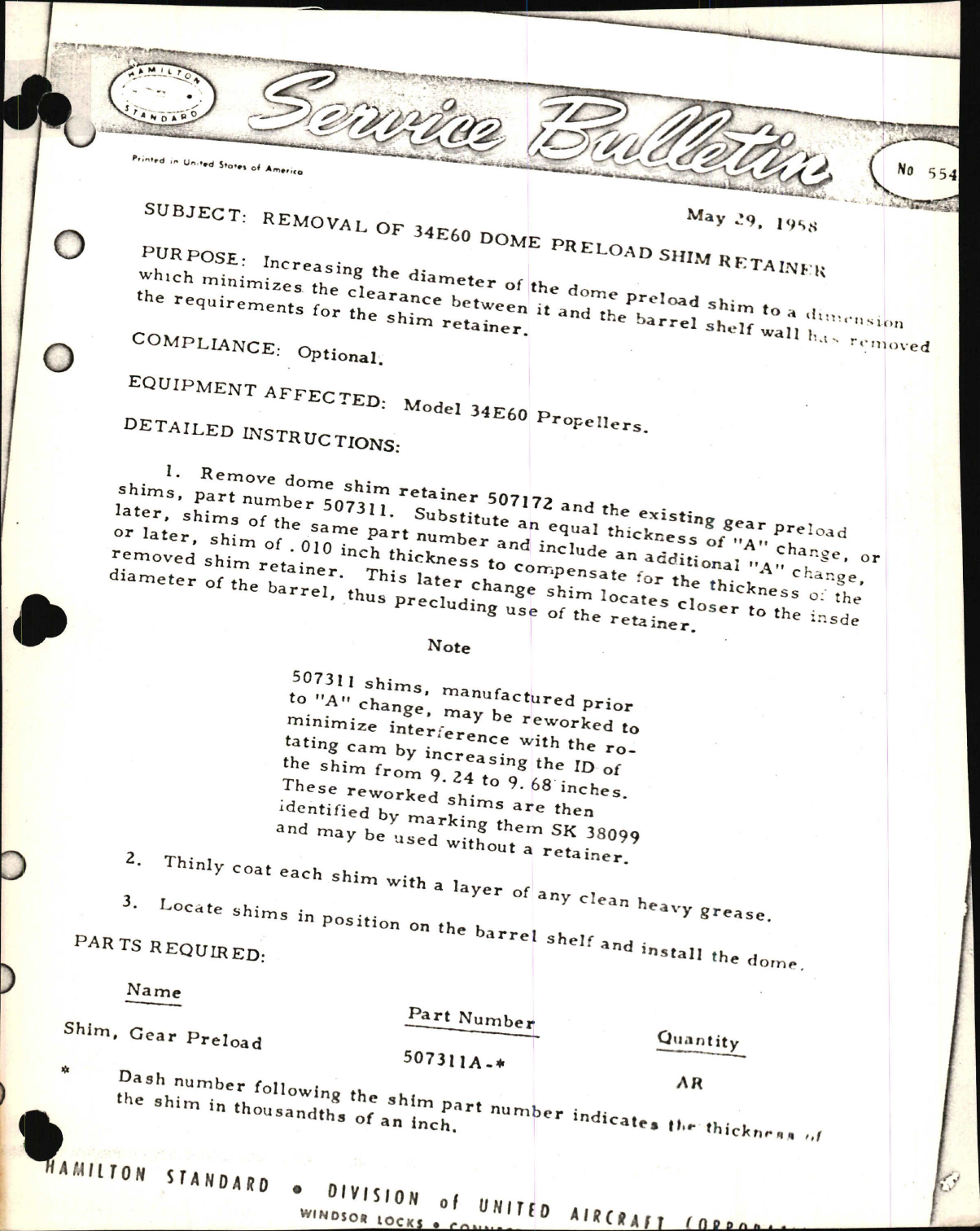 Sample page 1 from AirCorps Library document: Removal of 34E60 Dome Preload Shim Retainer
