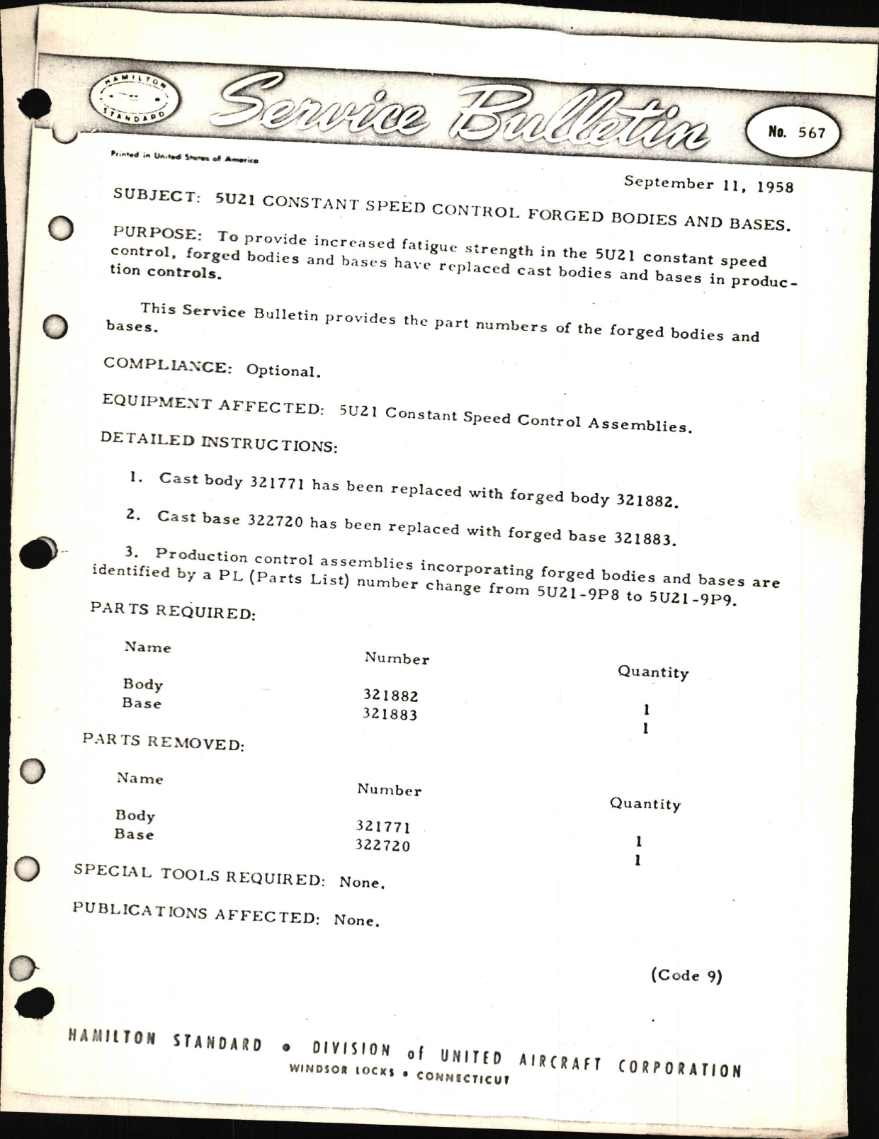 Sample page 1 from AirCorps Library document: 5U21 Constant Speed Control Forged Bodies and Bases