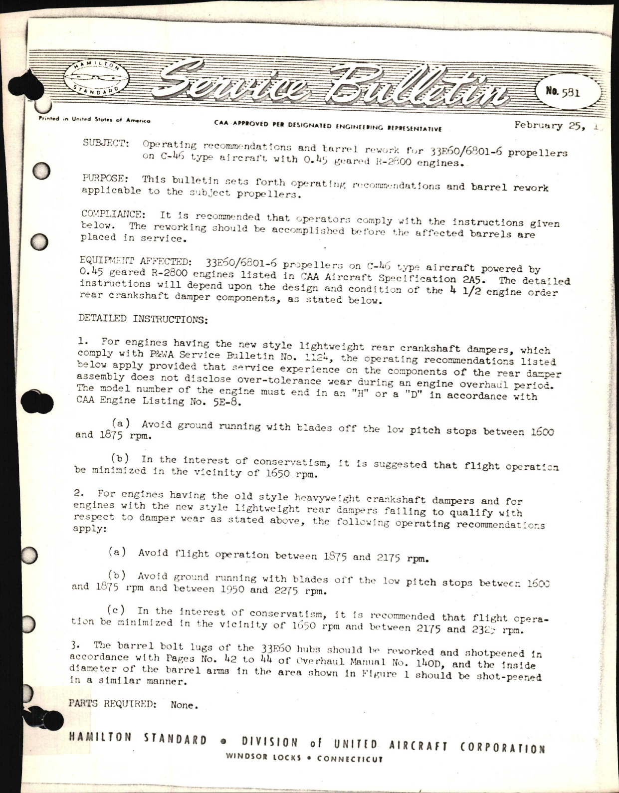 Sample page 1 from AirCorps Library document: Operating Recommendations and Barrel Rework for 33E60/6801-6 