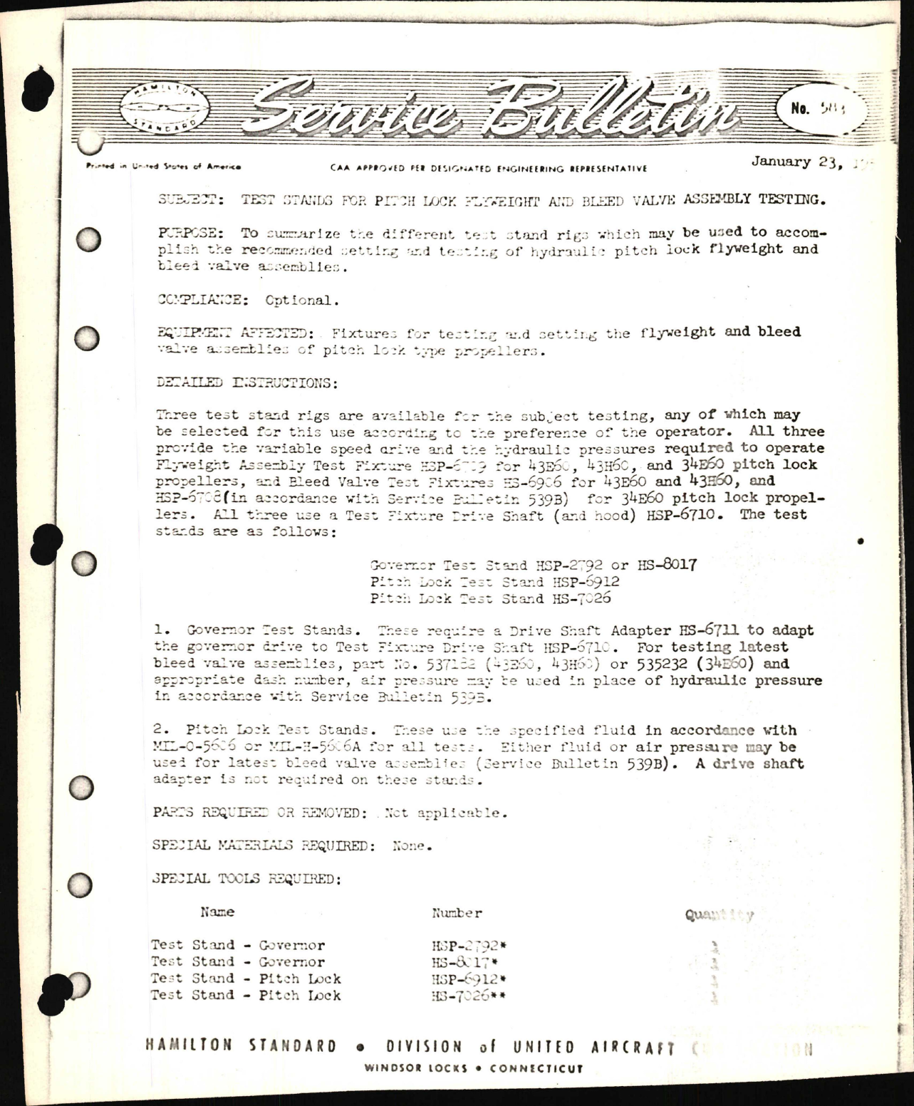 Sample page 1 from AirCorps Library document: Test Stands for Pitch Lock Flyweight and Bleed Valve Assembly Testing