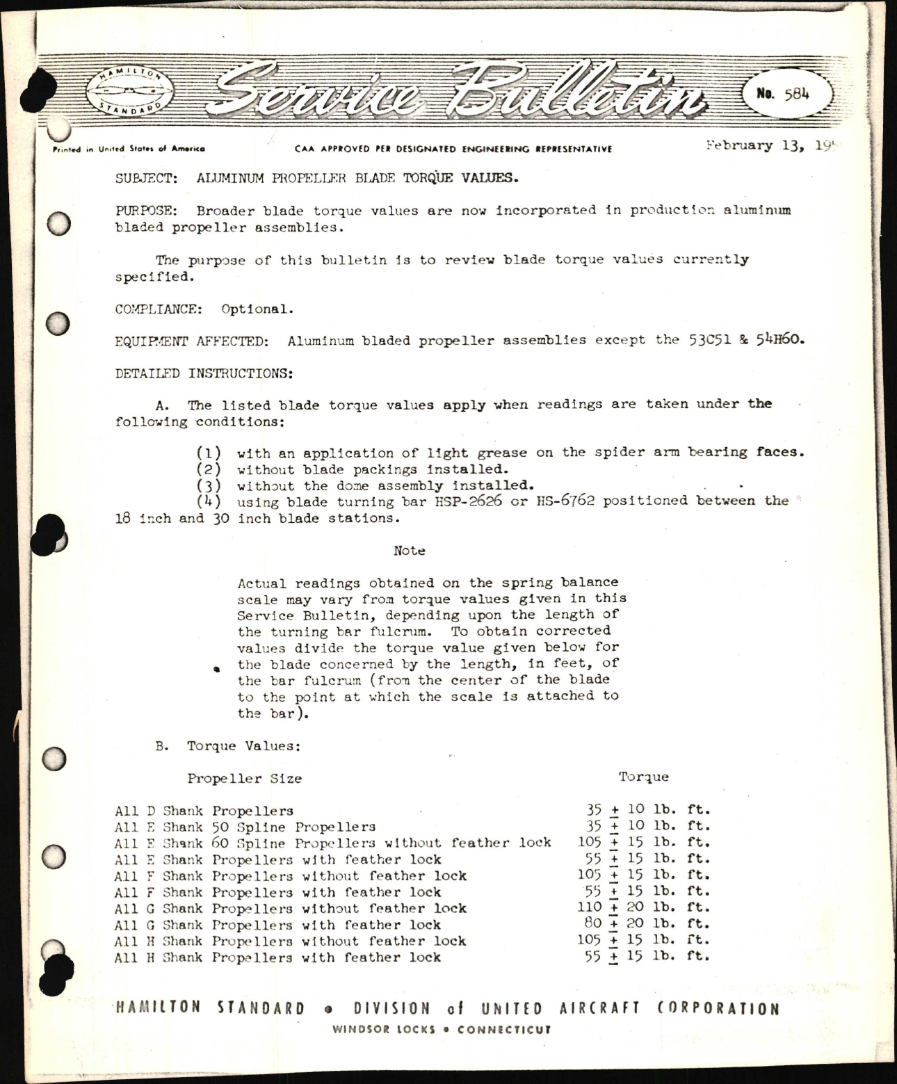 Sample page 1 from AirCorps Library document: Aluminum Propeller Blade Torque Values