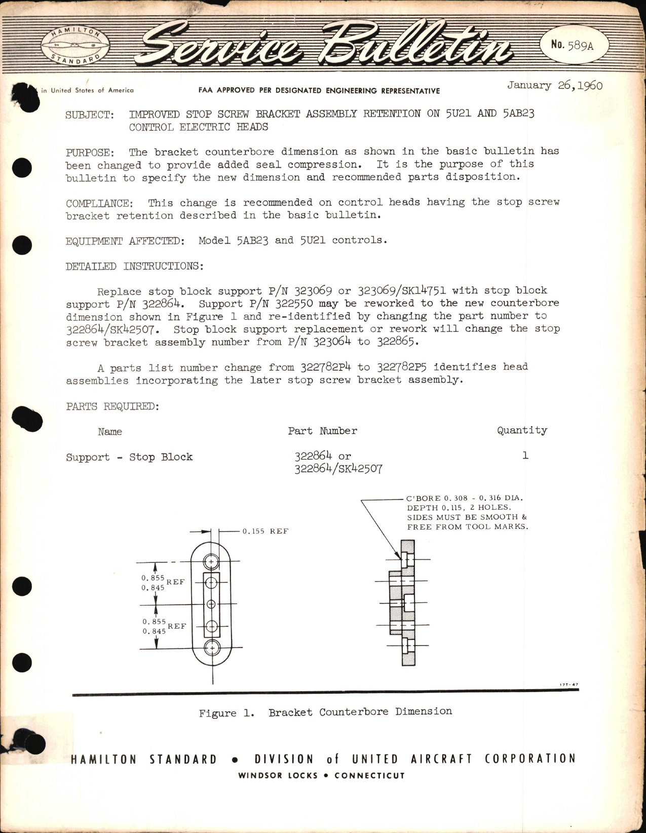 Sample page 1 from AirCorps Library document: Improved Stop Screw Bracket Assembly Retention on 5U21, and 5AB23, Control Electric Heads
