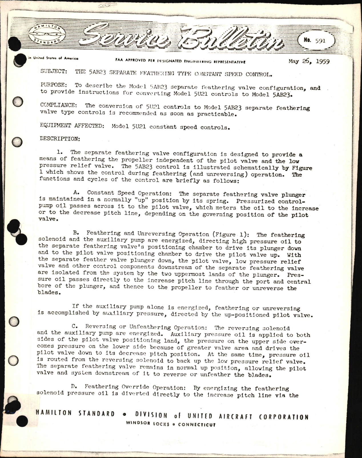 Sample page 1 from AirCorps Library document: The 5AB23 Separate Feathering Type Constant Speed Control