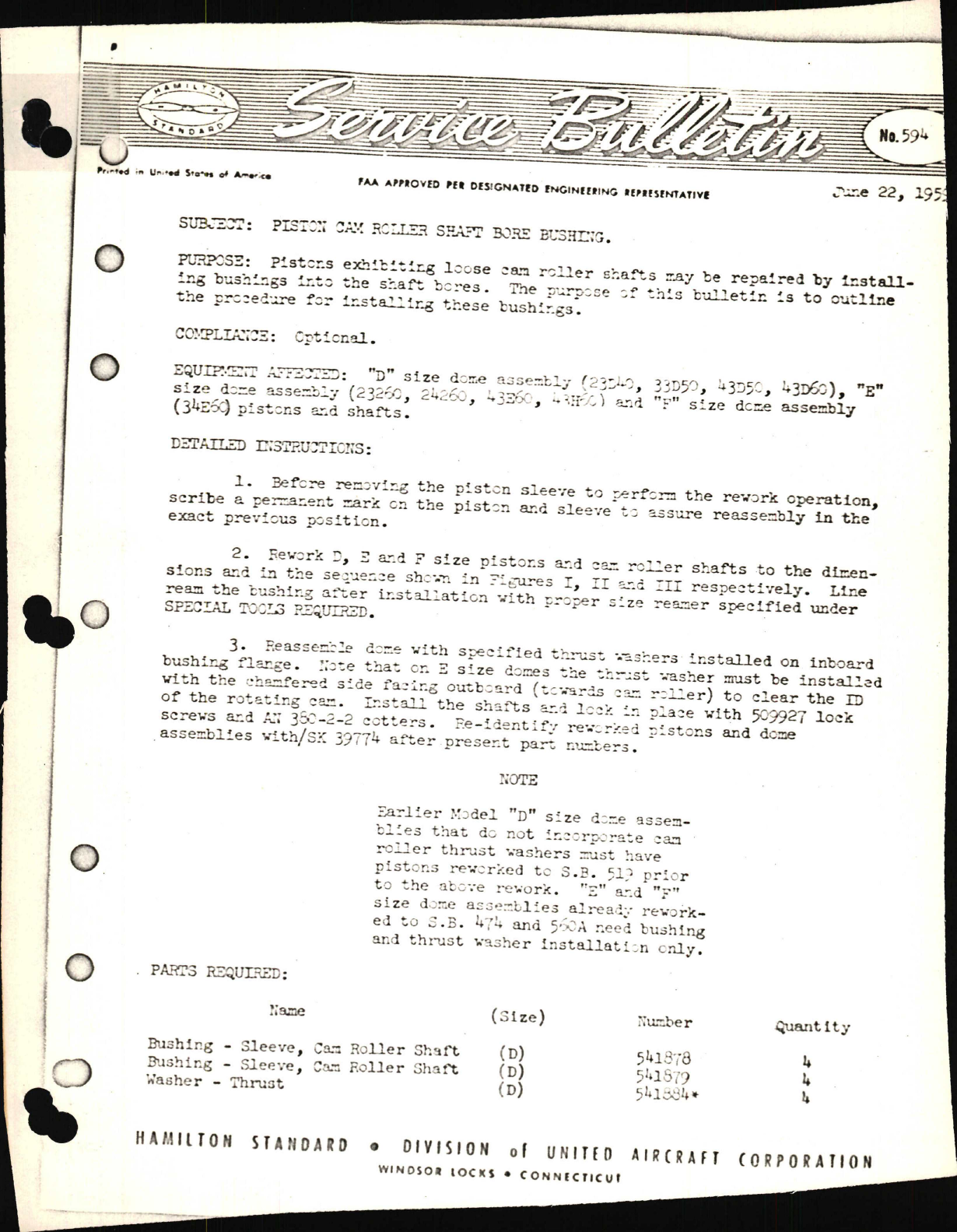 Sample page 1 from AirCorps Library document: Piston Cam Roller Shaft Bore Bushing