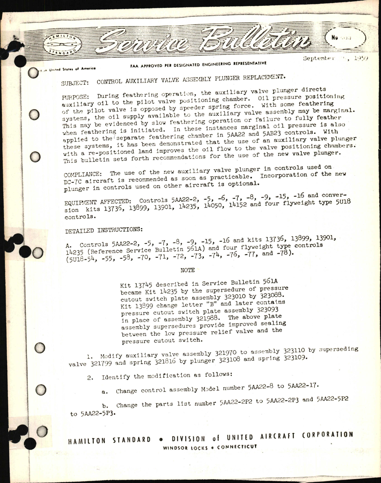 Sample page 1 from AirCorps Library document: Control Auxiliary Valve Assembly Plunger Replacement