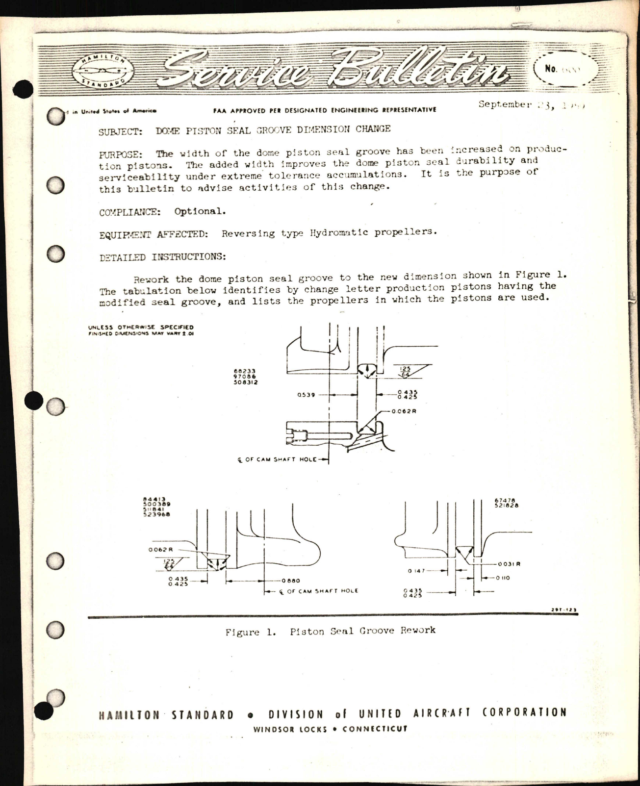 Sample page 1 from AirCorps Library document: Dome Piston Seal Groove Dimension Change
