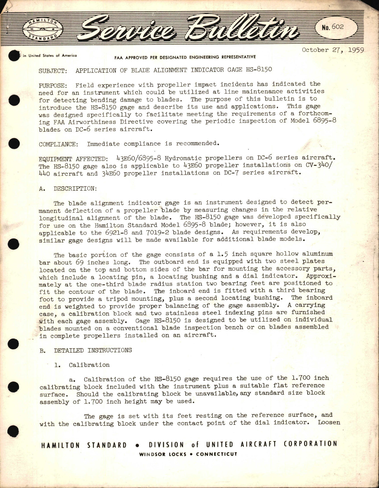 Sample page 1 from AirCorps Library document: Application of Blade Alignment Indicator Gage HS-8150