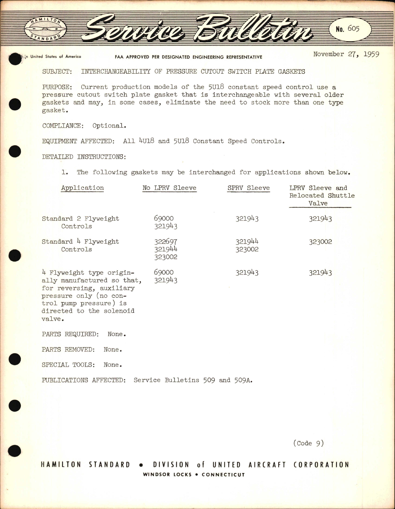 Sample page 1 from AirCorps Library document: Interchangeability of Pressure Cutout Switch Plate Gaskets