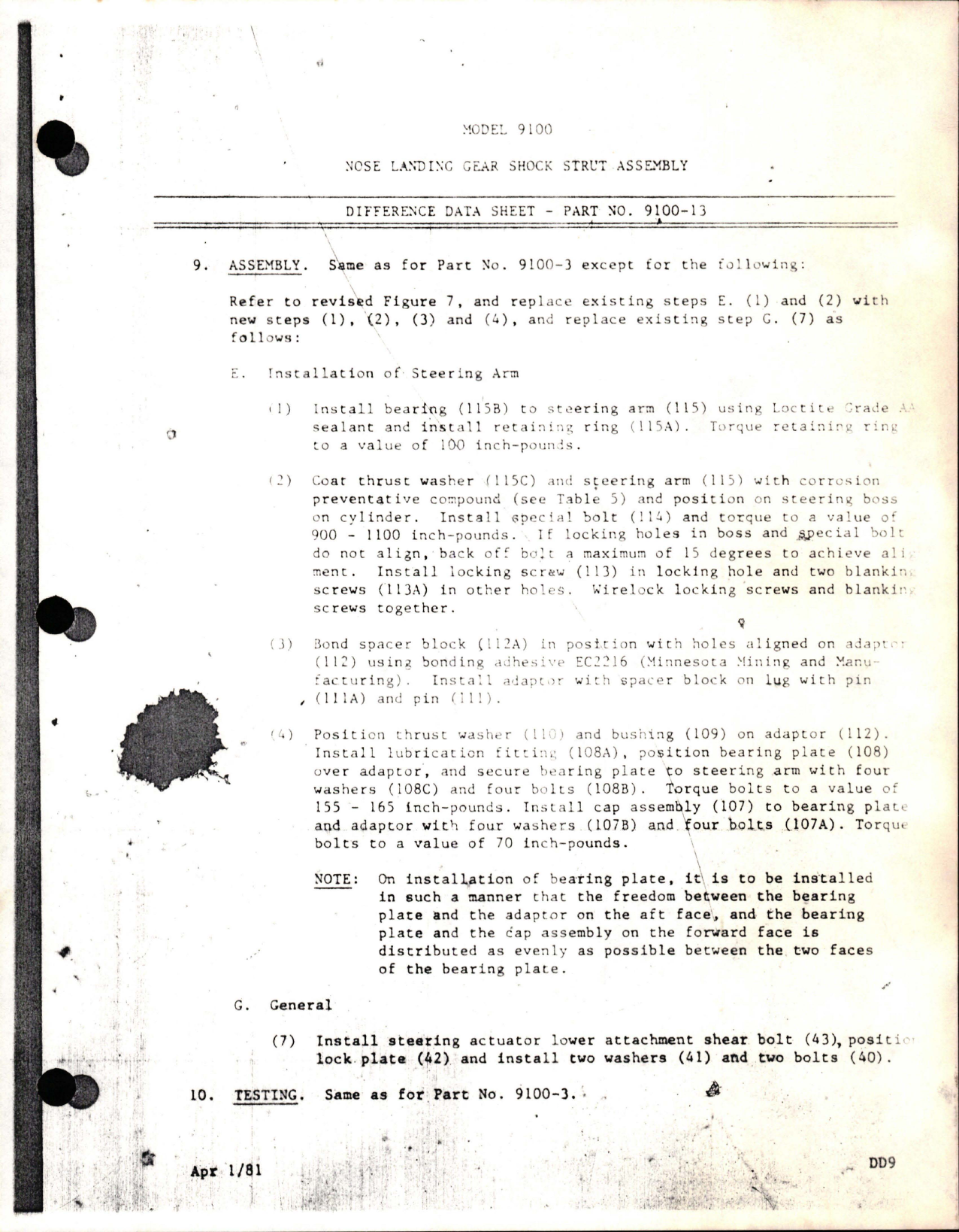 Sample page 5 from AirCorps Library document: Difference Data Sheet for Nose Landing Gear Shock Strut Assembly - Part 9100-13