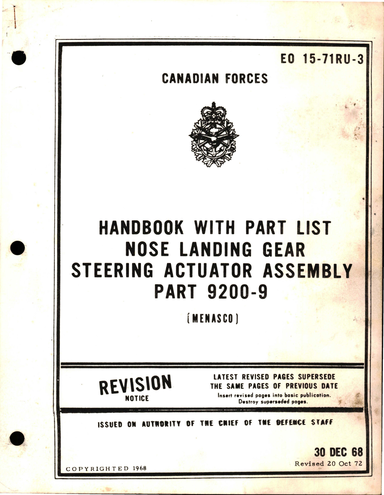 Sample page 1 from AirCorps Library document: Handbook with Part List for Nose Landing Gear Steering Actuator Assembly - Part 9200-9