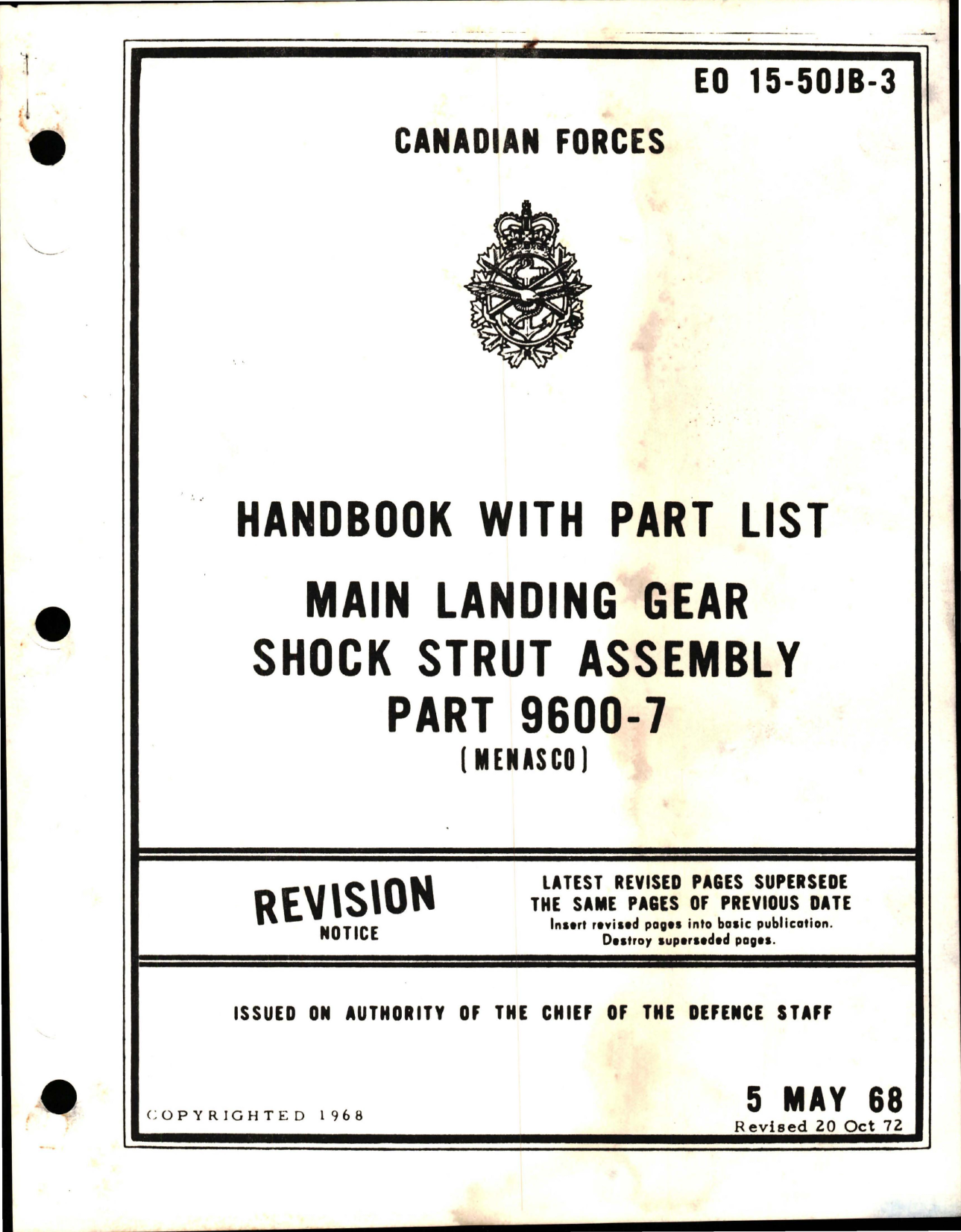 Sample page 1 from AirCorps Library document: Handbook w Part List for Main Landing Gear Shock Strut Assembly - Part 9600-7