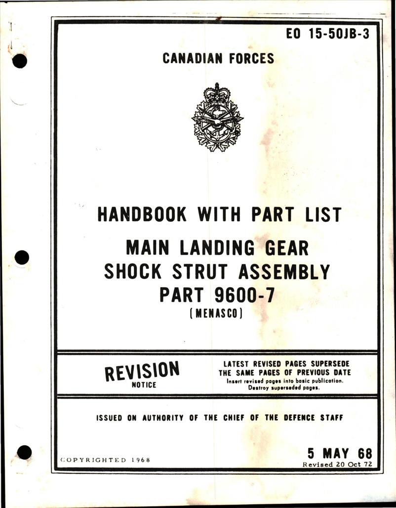 Handbook w Part List for Main Landing Gear Shock Strut Assembly Part