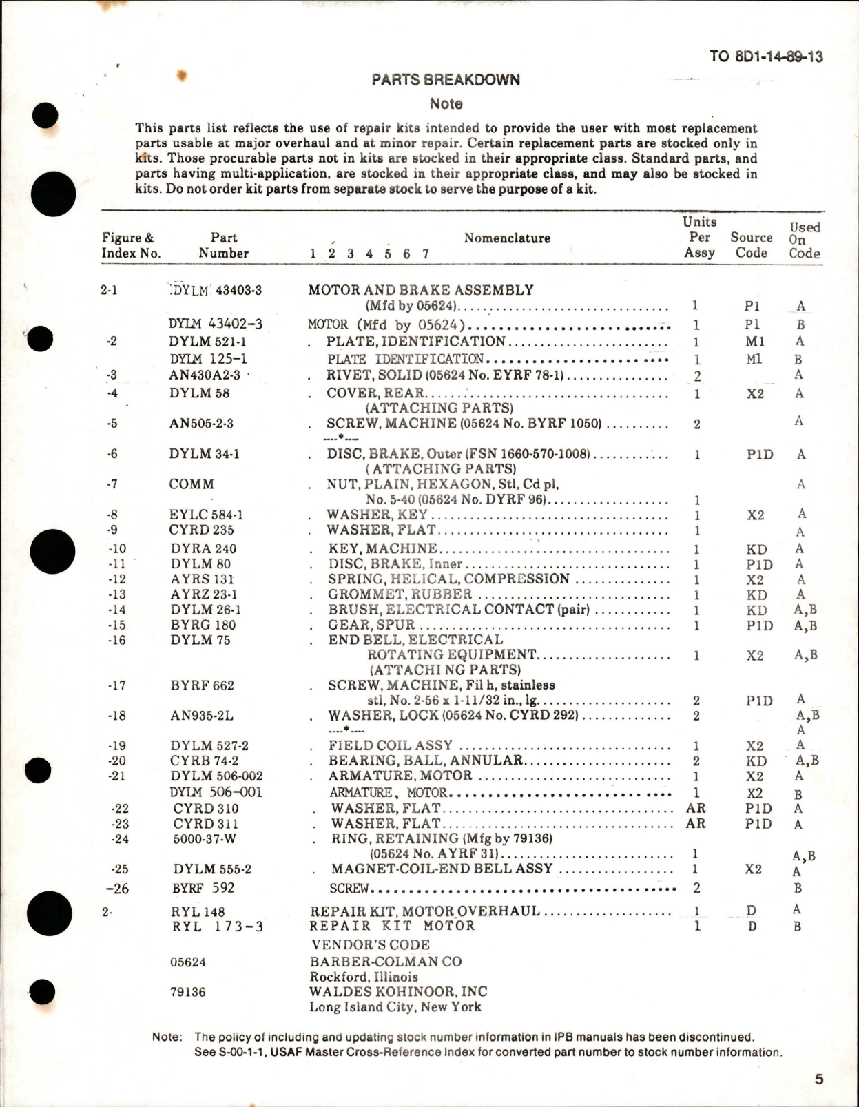 Sample page 5 from AirCorps Library document: Overhaul Instructions with Parts for Motor Brake Assembly - Part DYLM 43403-3, DYLM 43402