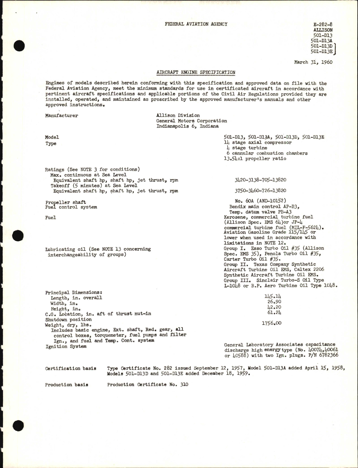 Sample page 1 from AirCorps Library document: 501-D13, 501-D13A, 501-D13D, 501-D13E