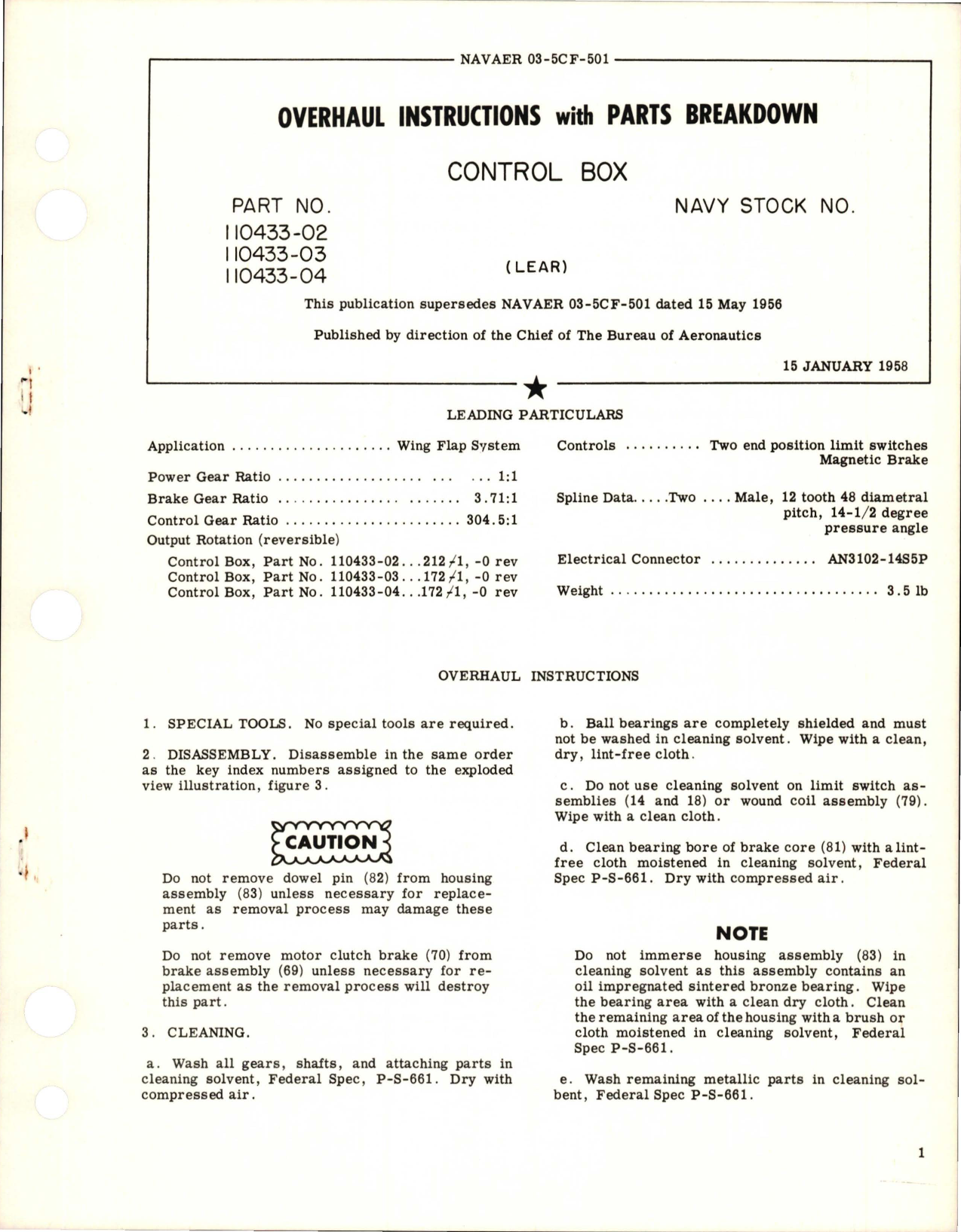 Sample page 1 from AirCorps Library document: Overhaul Instructions with Parts Breakdown for Control Box - Parts 110433-02, 110433-03, and 110433-04 