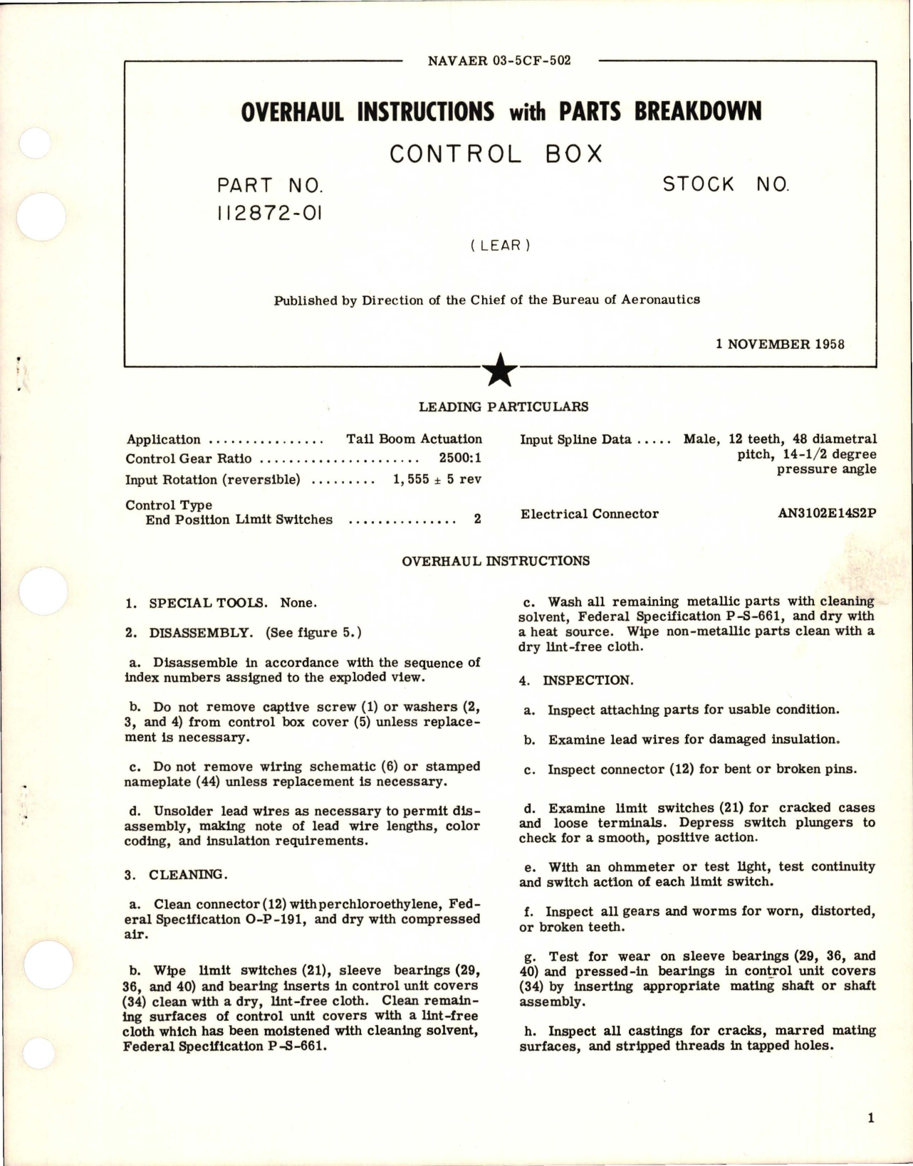 Sample page 1 from AirCorps Library document: Overhaul Instructions with Parts Breakdown for Control Box - Part 112872-01 