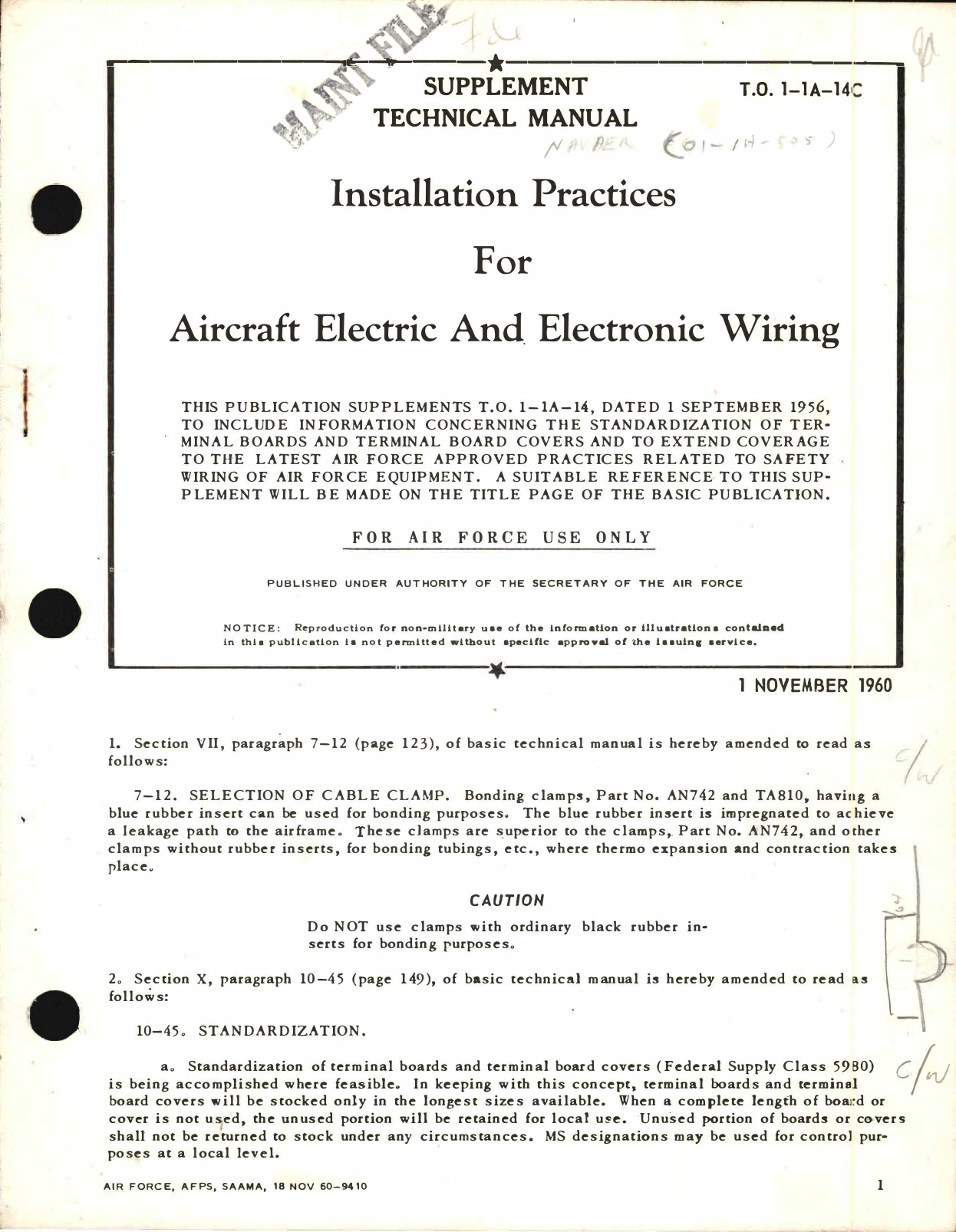 Sample page 1 from AirCorps Library document: Installation Practices for Aircraft Electric & Electronic Wiring